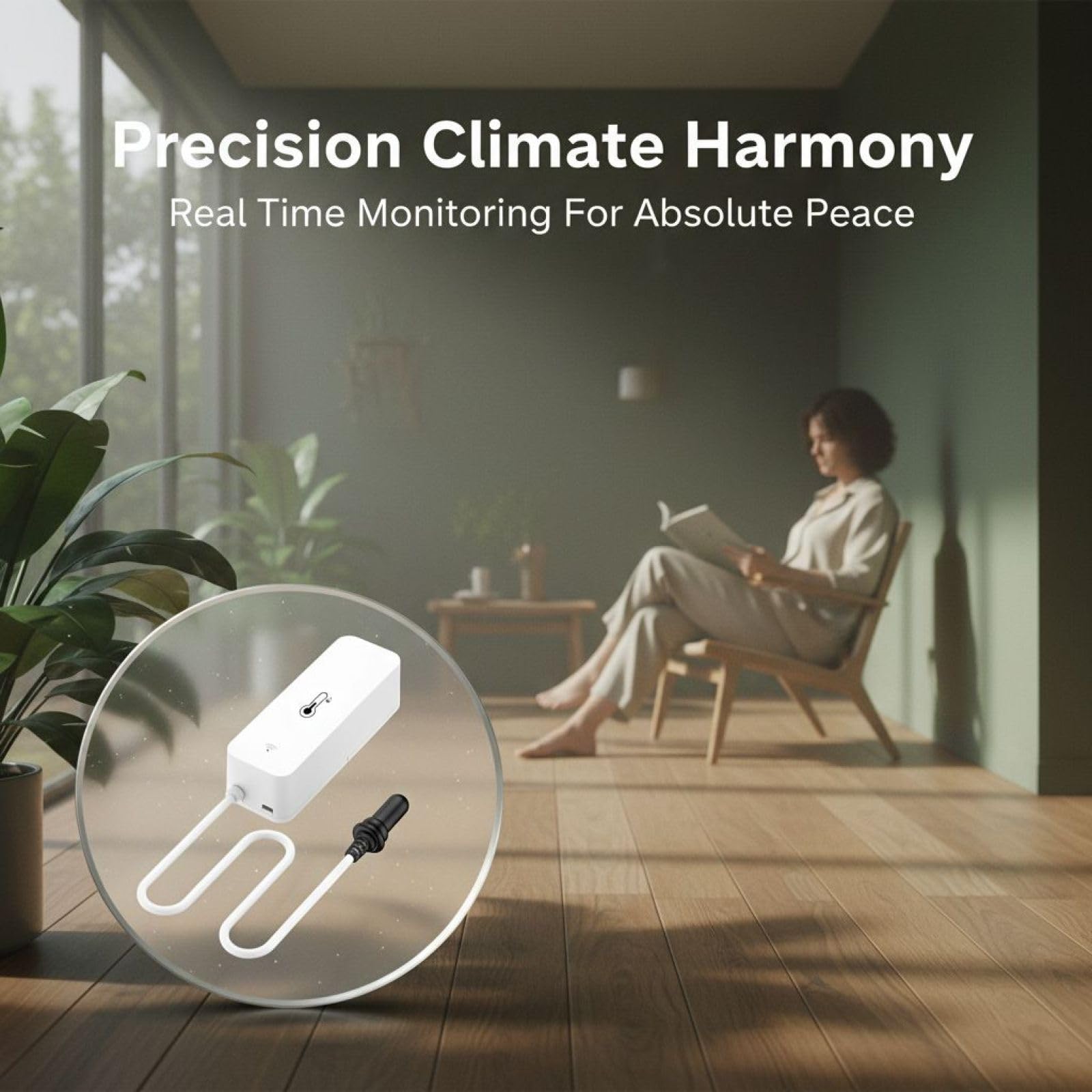 Temperatur- und Luftfeuchtigkeitsdetektor, WLAN-Verbindung, kabelloser Sensor mit T01-Außenfühler für präzise Echtzeitüberwachung, Smart-Home-Automatisierung, 12 x 8 x 2 cm, Weiß