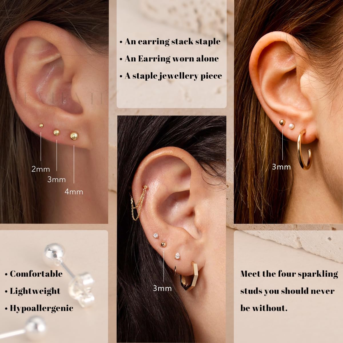 Silver Stud Earrings for Women Hypoallergenic 925 Sterling Silver Pearl Earrings Cubic Zirconia Ball Stud Earrings Set Dainty Earring Sets for Multiple Piercing - Image 6