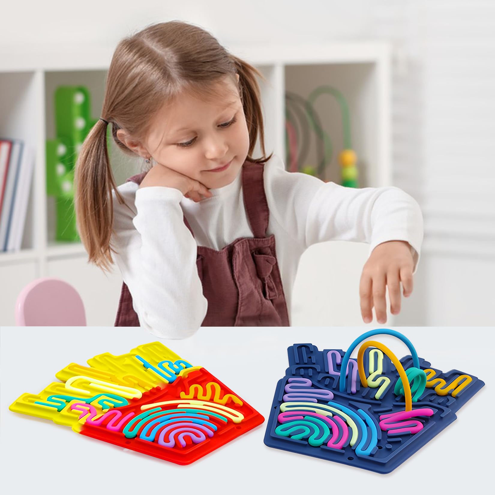 Tavola Sensoriale con Borsa da Viaggio e 12 Cordoncini Accessori Tavola Sensoriale Silicone Doppia Faccia Giocattolo Sensoriale per Bambini dai 3 Anni e Adulti Gioco D'attività (Blu Navy