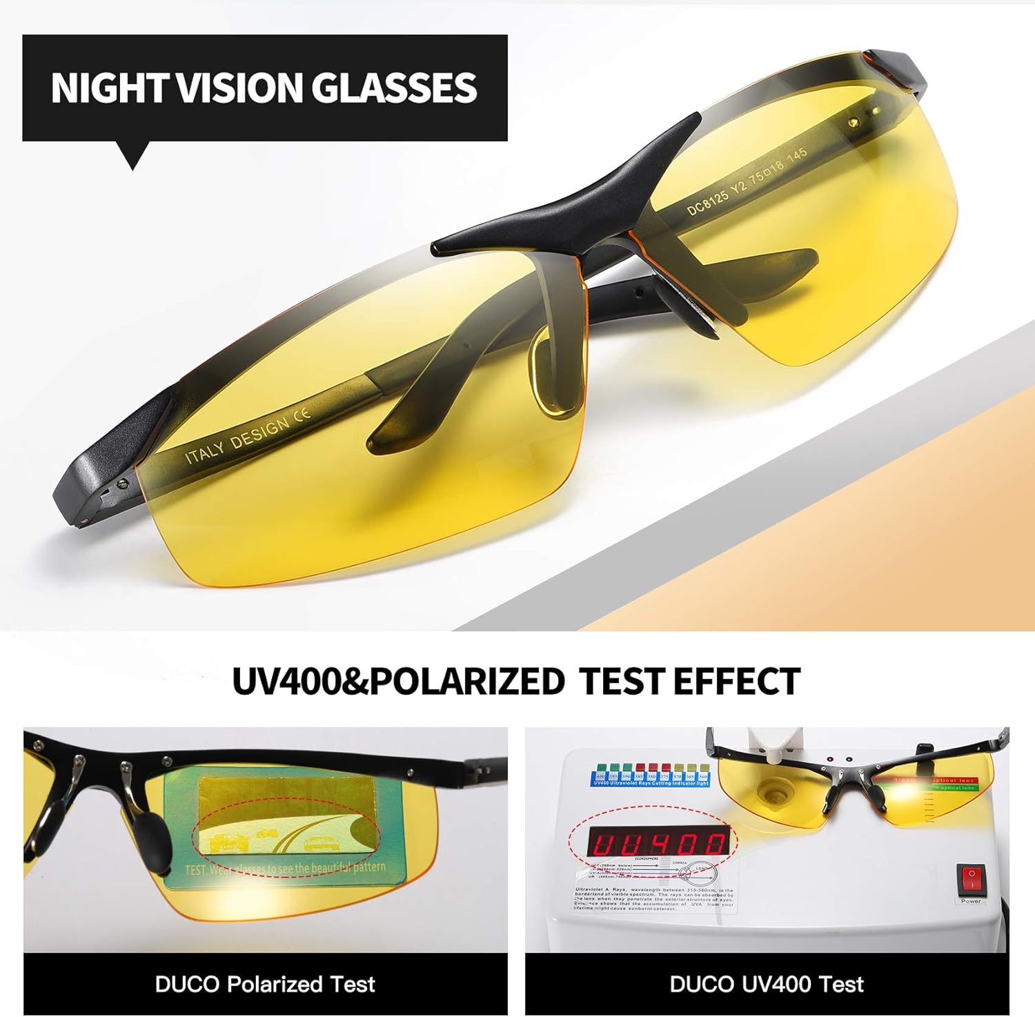 DUCO Night Driving Glasses Night Vision Glasses for Men Women Polarized Anti-Glare UV400 Metal Frame Yellow Lens 8125Y - Image 6