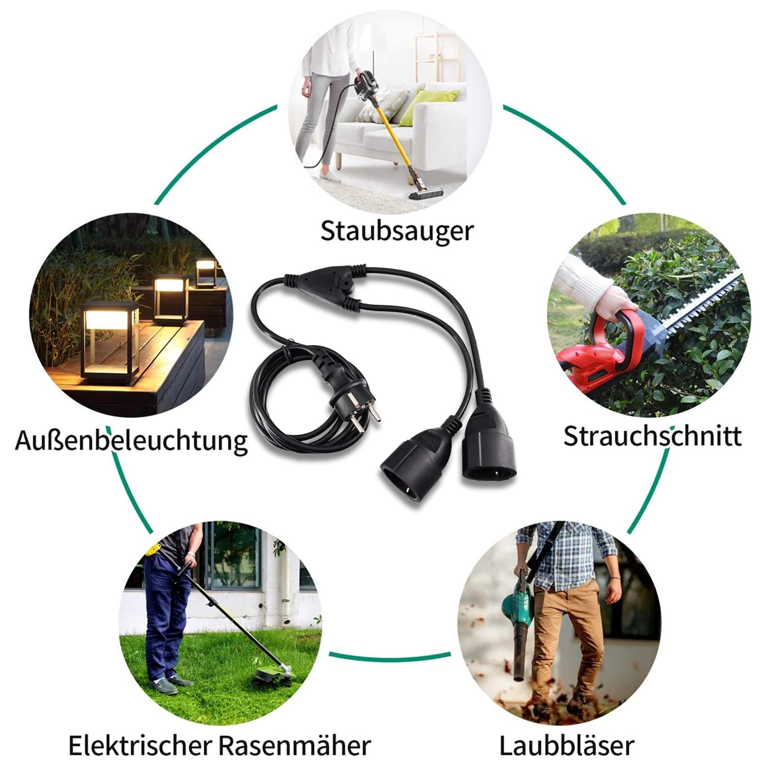 HITRENDS Prolunga da Esterno IP44 con 2 Prese Schuko, 8m, 3x1.0mm² Rame Puro, PVC, 250V/13A/3250W, Impermeabile per Giardino, Ufficio, Casa, Nero