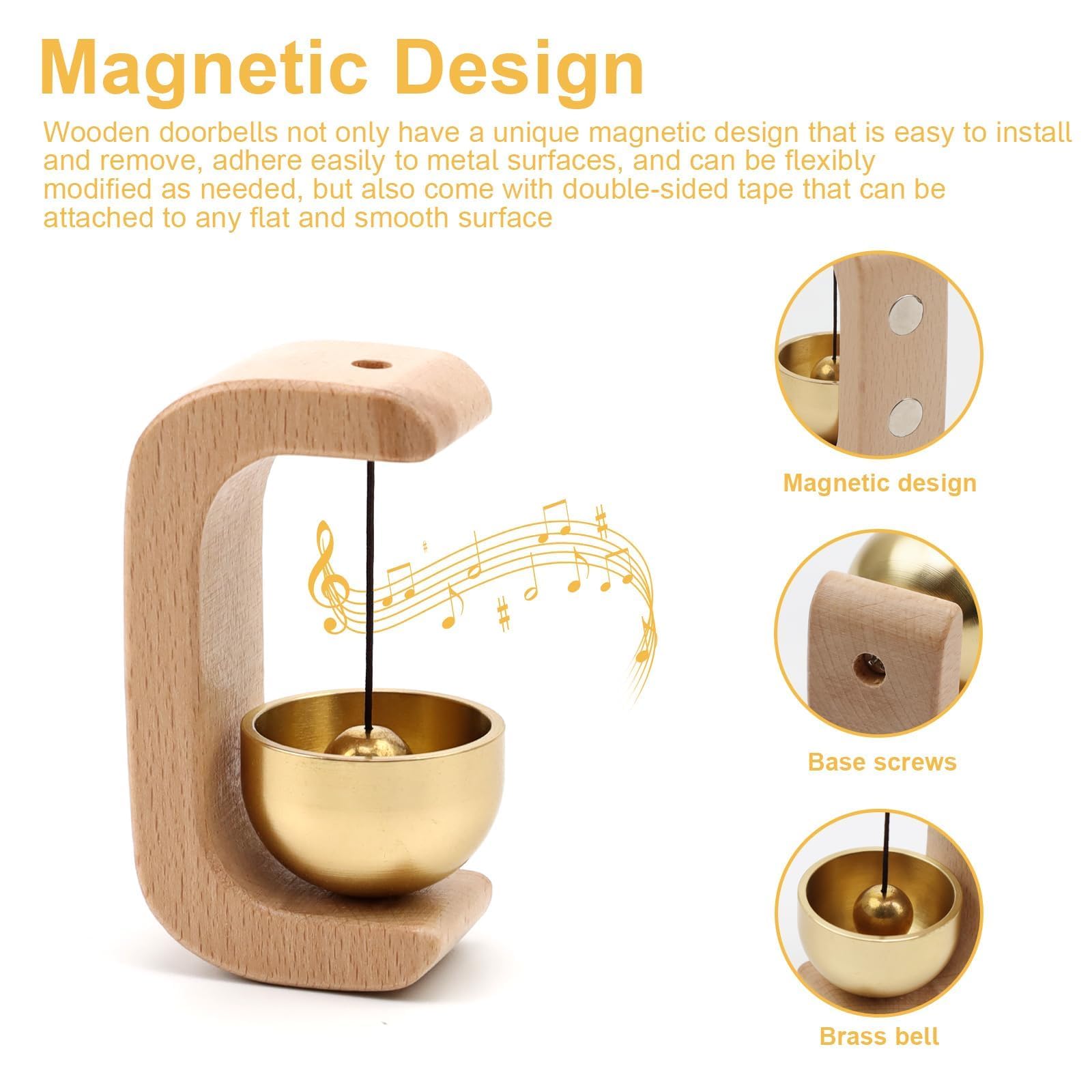 Timbre Magnético, Campana Puerta de Madera, Campana Magnética en Forma de C, Timbre Retro sin Taladrar, para el Hogar, Tienda, Refrigerador, Puertas, Entrada