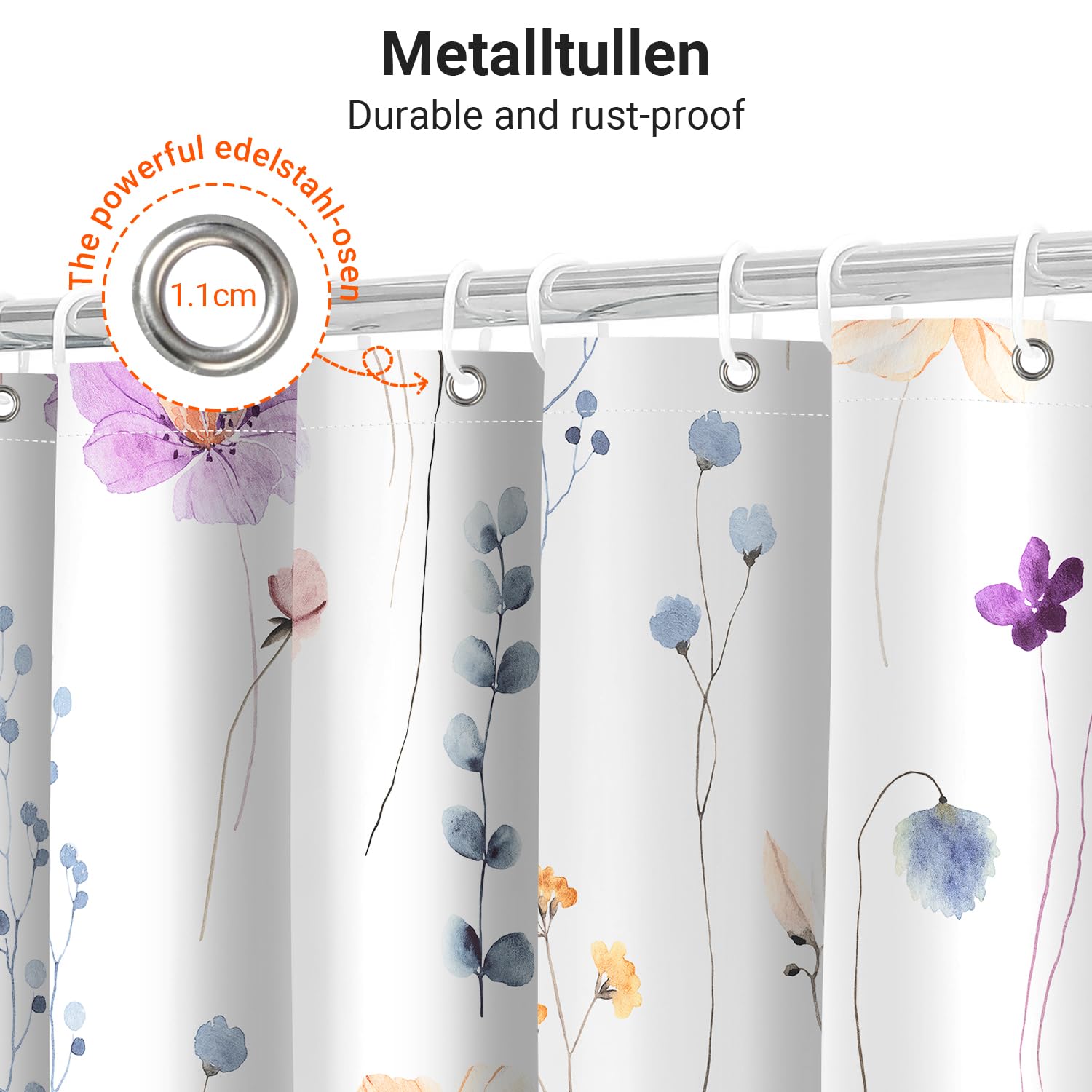 Lerores Shower Curtain, 120 x 200 cm, Purple Flower, Weighted Hem, Anti-Mould, Water-Repellent - Image 4