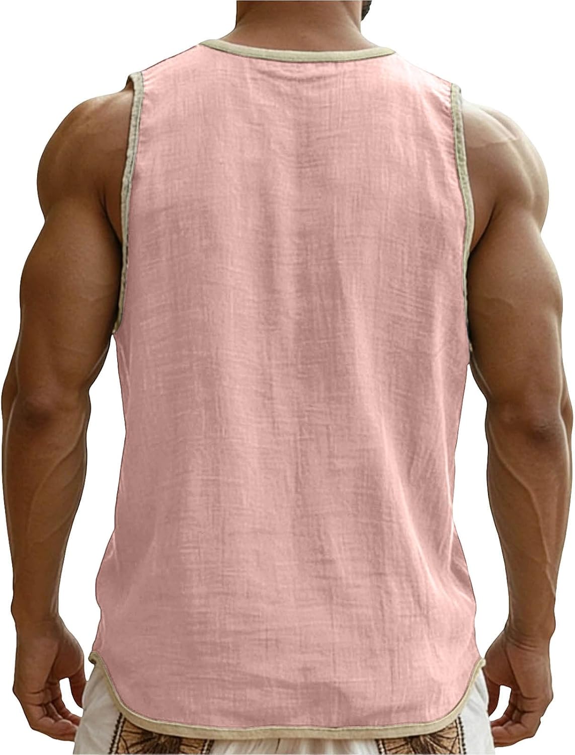 Cotton Linen Tank Tops for Men Color Block Sleeveless Muscle Workout Gym Henley Shirts Casual Button Down Tees