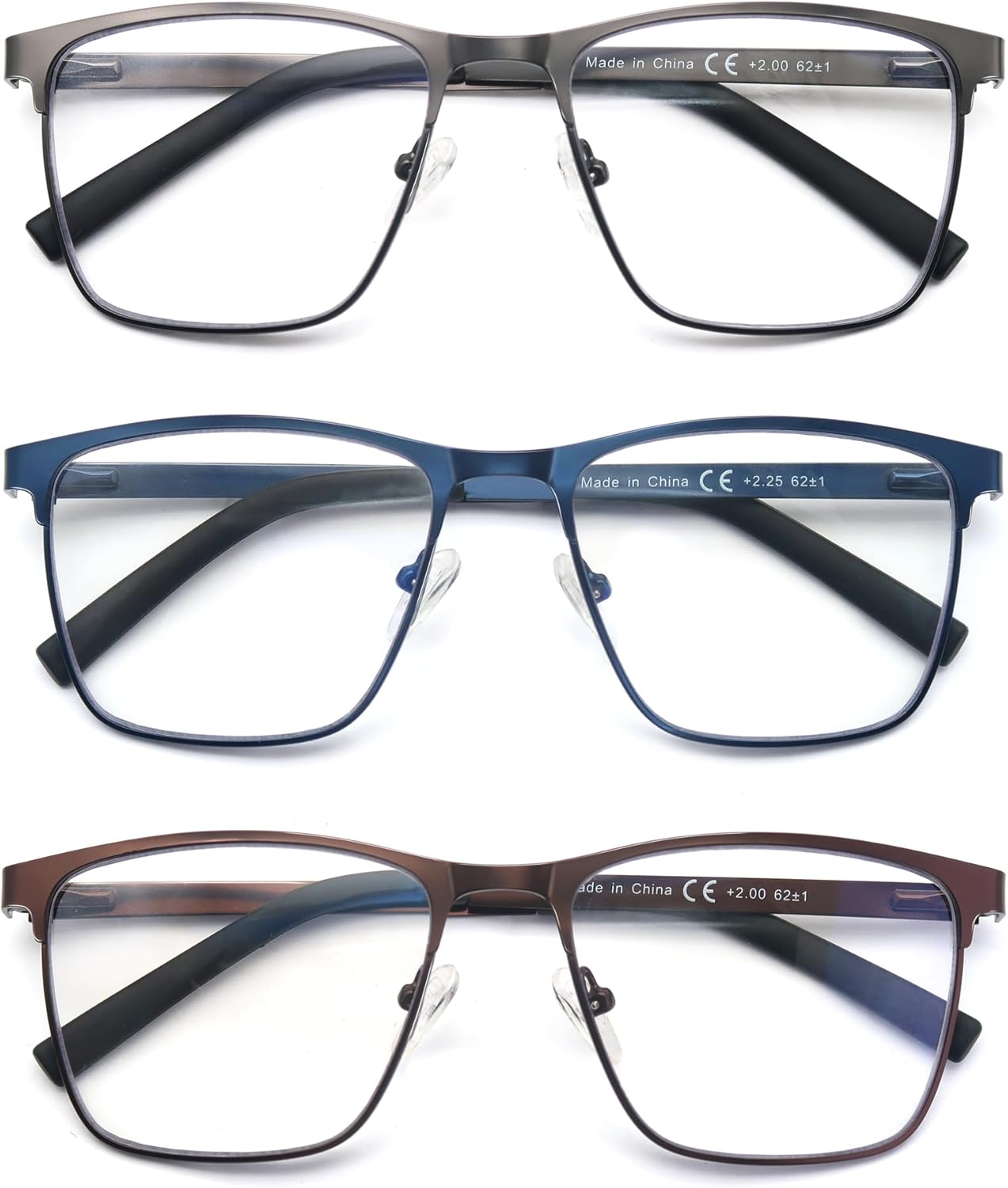 Blue Light Blocking Reading Glasses for Mens Full Metal Square Readers Lightweight Cheaters Reading Glasses 3 Pack - Image 2