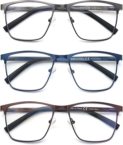 Miniatura 2 de Gafas de lectura para hombres y mujeres, con bloqueo de luz azul, cuadradas, de metal, ligeras y cómodas, paquete de 3
