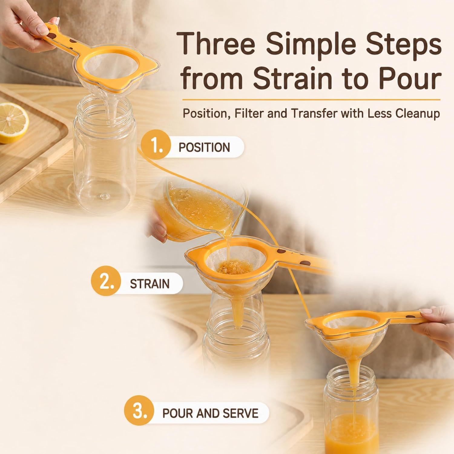 Fine Mesh Strainer with Funnel Versatile Functions for Kitchen Straining Coffee, Tea (White+Yellow)
