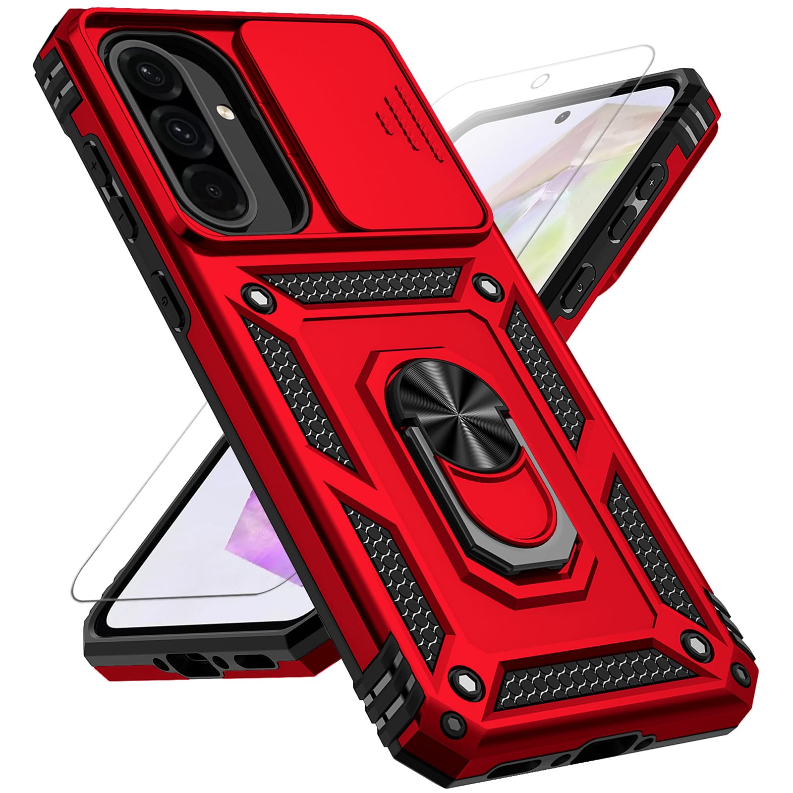 for Samsung Galaxy A36 5G Case with Slide Camera Cover HD Screen Protector [Military Grade 16ft. Drop Tested] Magnetic Ring Holder Kickstand