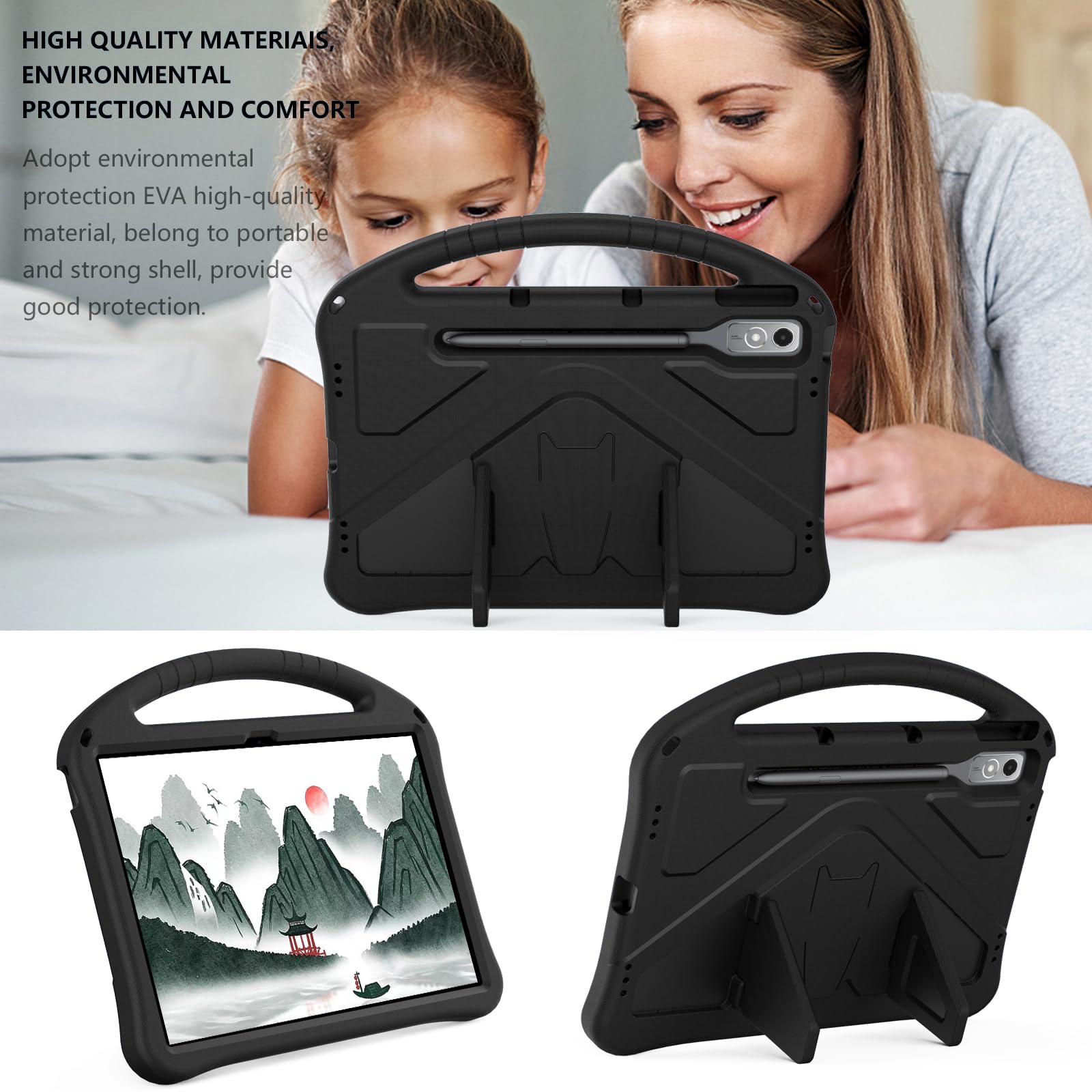 Custodia per Lenovo Idea Tab Pro Tablet 12,7 Pollici, Cover Antiurto con Maniglia Cinghia da Mano, Tracolla Cover Protettiva Bambini per Lenovo Idea Tab Pro Tablet 12,7 Pollici, Nero