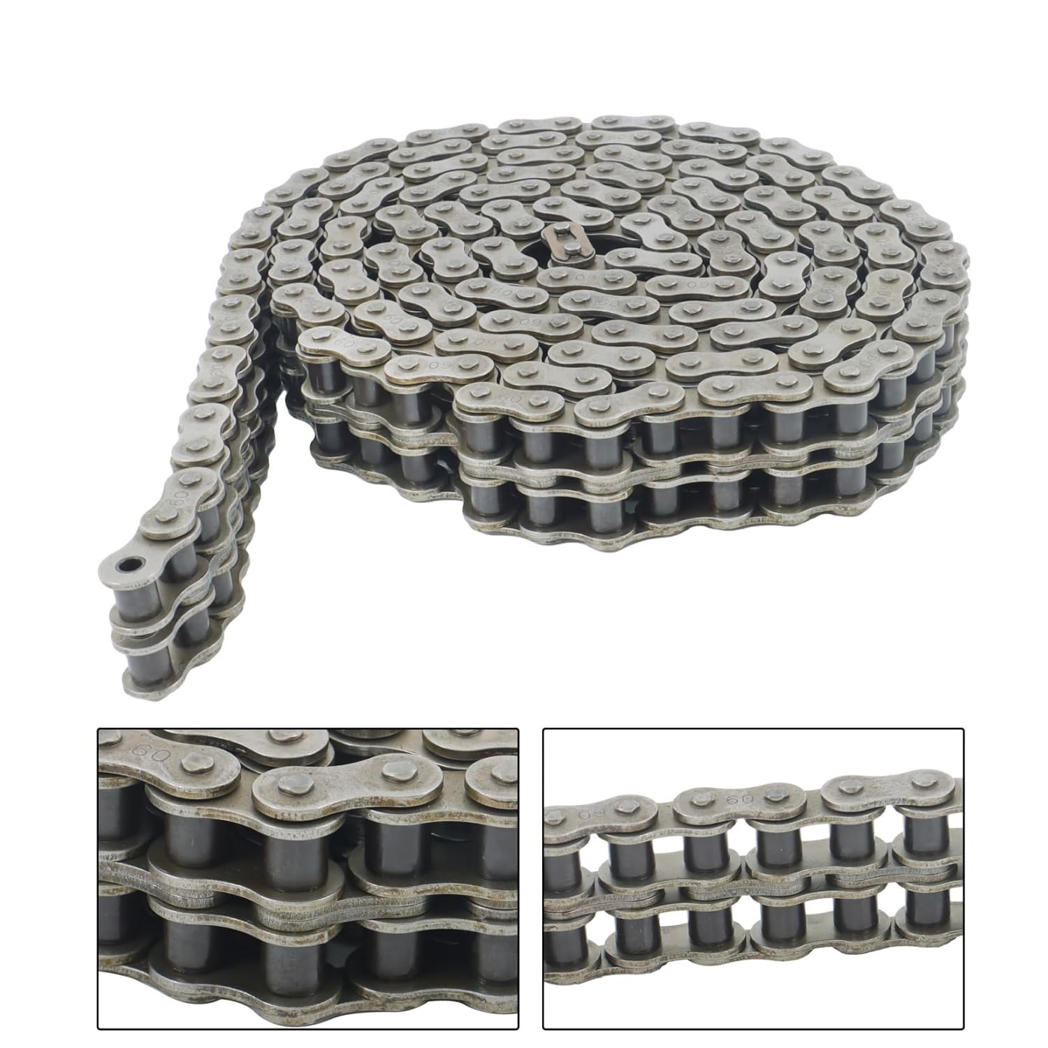 findmall 60-2 Duplex Roller Chain, 10 Feet, Carbon Steel, Double Strand with 2 Connecting Links, 0.75 Inch Pitch, Heat-Treated