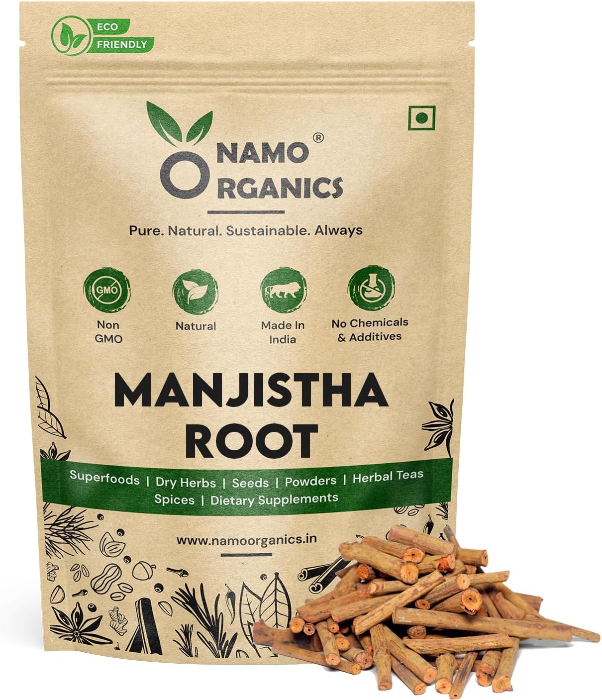 Namo Organics 100G Manjistha Root, Majith Indian Madder - Eating, Face, Hair - Manjishtha, Manjishta, Manjishta, Manjista