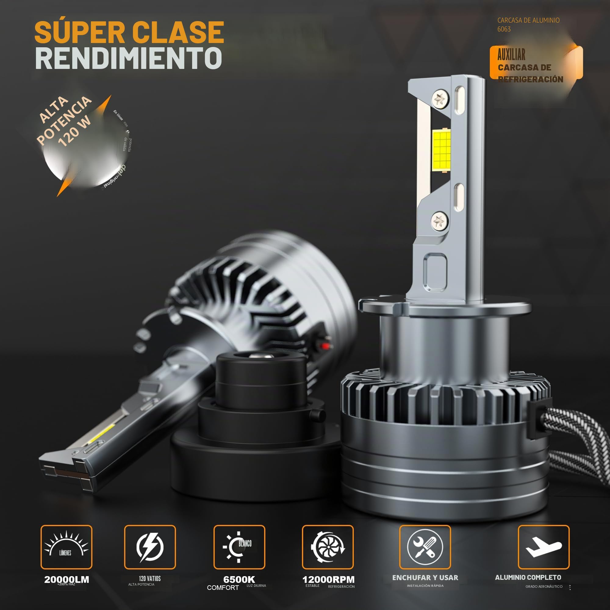 D-Lumina Bombillas LED D2S,120W 20000LM 6500K,Color Blanco Extremadamente Brillante para Faros de Coche, Antierror Canbus, Sustituye a Las Bombillas Xenon HID OEM Plug and Play,2 Piezas