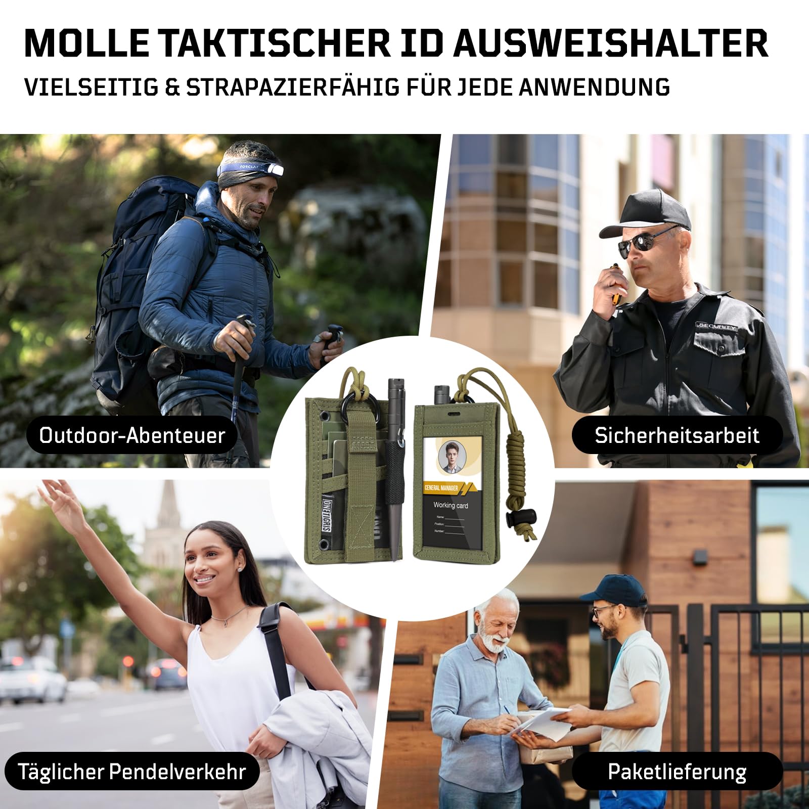 OneTigris 2-in-1 Taktischer Ausweishalter , 500D Cordura Nylon, MOLLE-kompatibel, Ausweistasche mit Sichtfenster, 3 Kartenfächern & Stifthalter, Ideal für EDC, Outdoor, Sicherheitskräfte