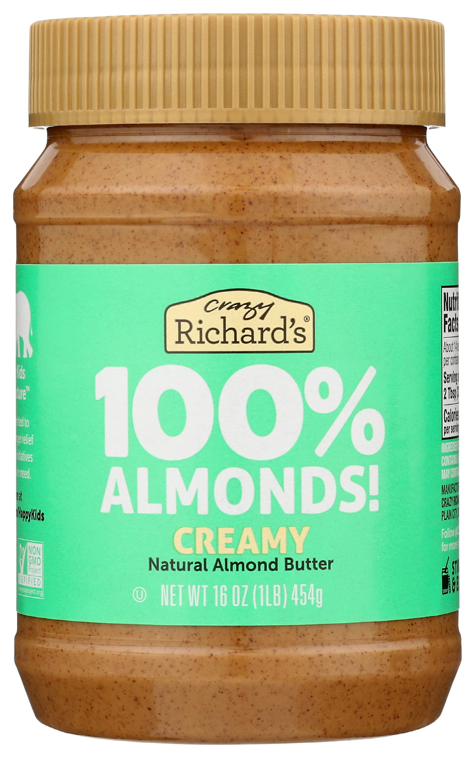 Crazy RichardNatural Almond Butter, Gluten Free, No Cholesterol, 16 Ounce (Pack of 6)
