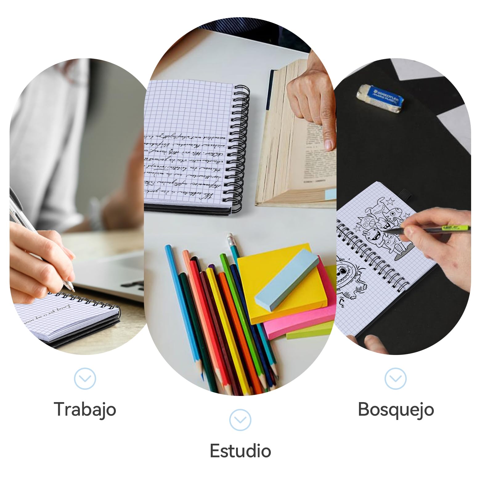 AGPTEK Libreta Pequeña A6 Cuaderno Espiral de Bolsillo con Notas Adhesivas de Colores, Bloc de Notas con Tapa Kraft para Estudio y Oficina