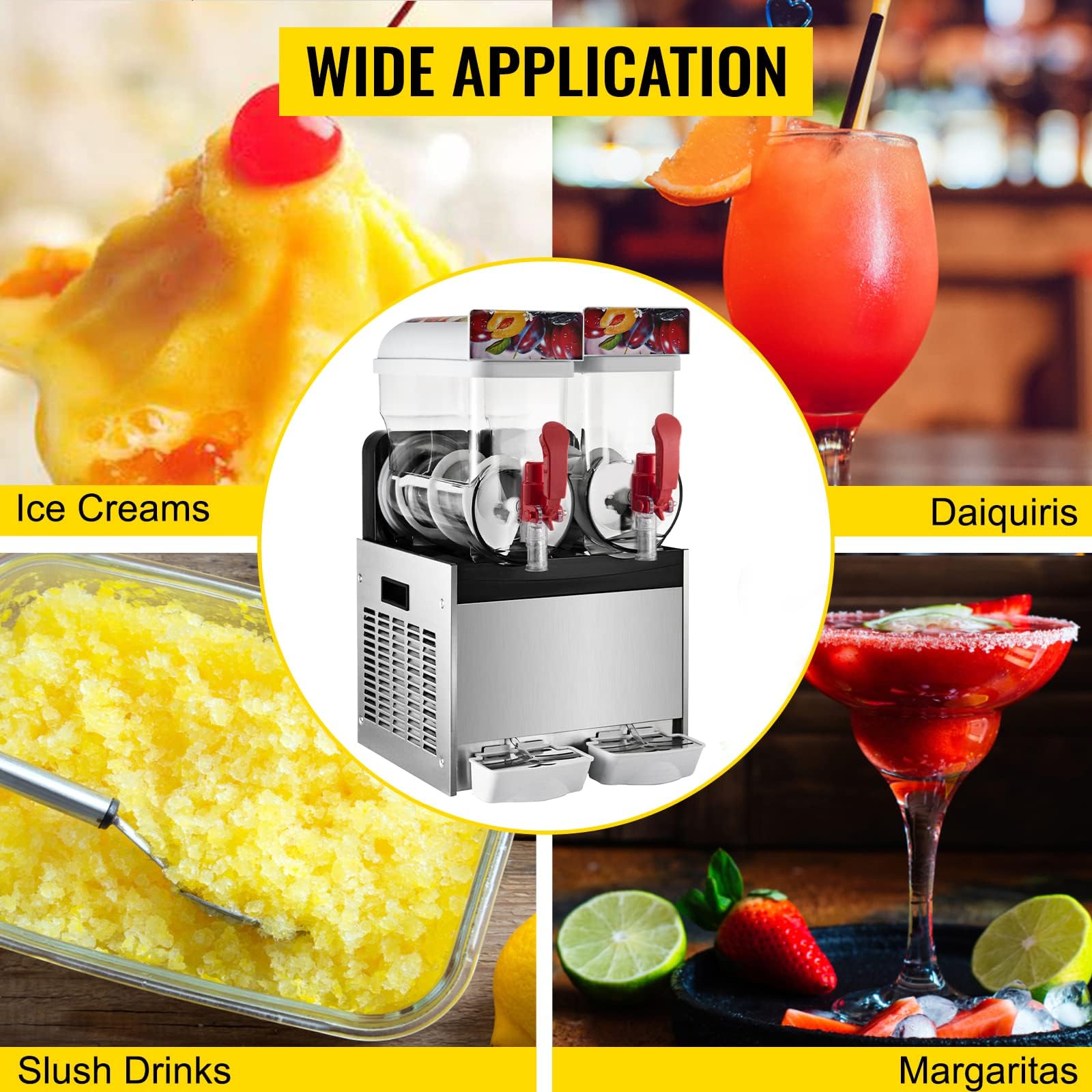 Máquina de granizado profesional con compresor Fast Cool: máquina para preparar granizados, margaritas, batidos y helados, tiempo de congelación 30 – 45 minutos (15 l x 2)