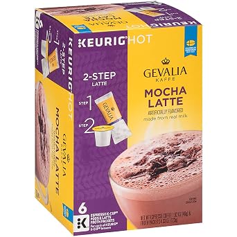 Gevalia Kaffe 2-Step Latte Espresso K-Cup Pods and Froth Packets, Keurig Compatible Coffeehouse Beverage Mix, Made with Real Milk, Mocha Latte, 6 K-Cups plus 6 Froth Packets Pack of 1