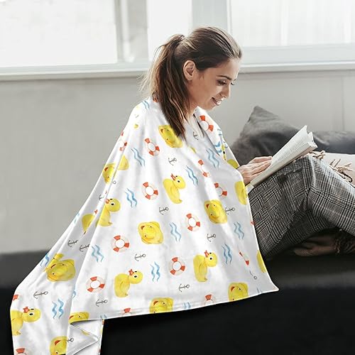 Miniatura 6 de KLL Seamless Cute Rubber Yellow Ducks Lifebuoy Flannel Blanket, Microfiber Lightweight Throws for Couch, Sofa, Camping, Fall Blanket 60x90 Inches