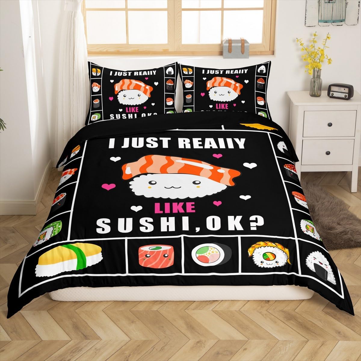 jejeloiu Boys Girls Cherry Comforter Cover Toddler Size, Ink Painting Style Bedding Set Mount Fuji Duvet Cover Kids Teens Bedroom Decor Bed Set with 1 Pillow Case (No Comforter)