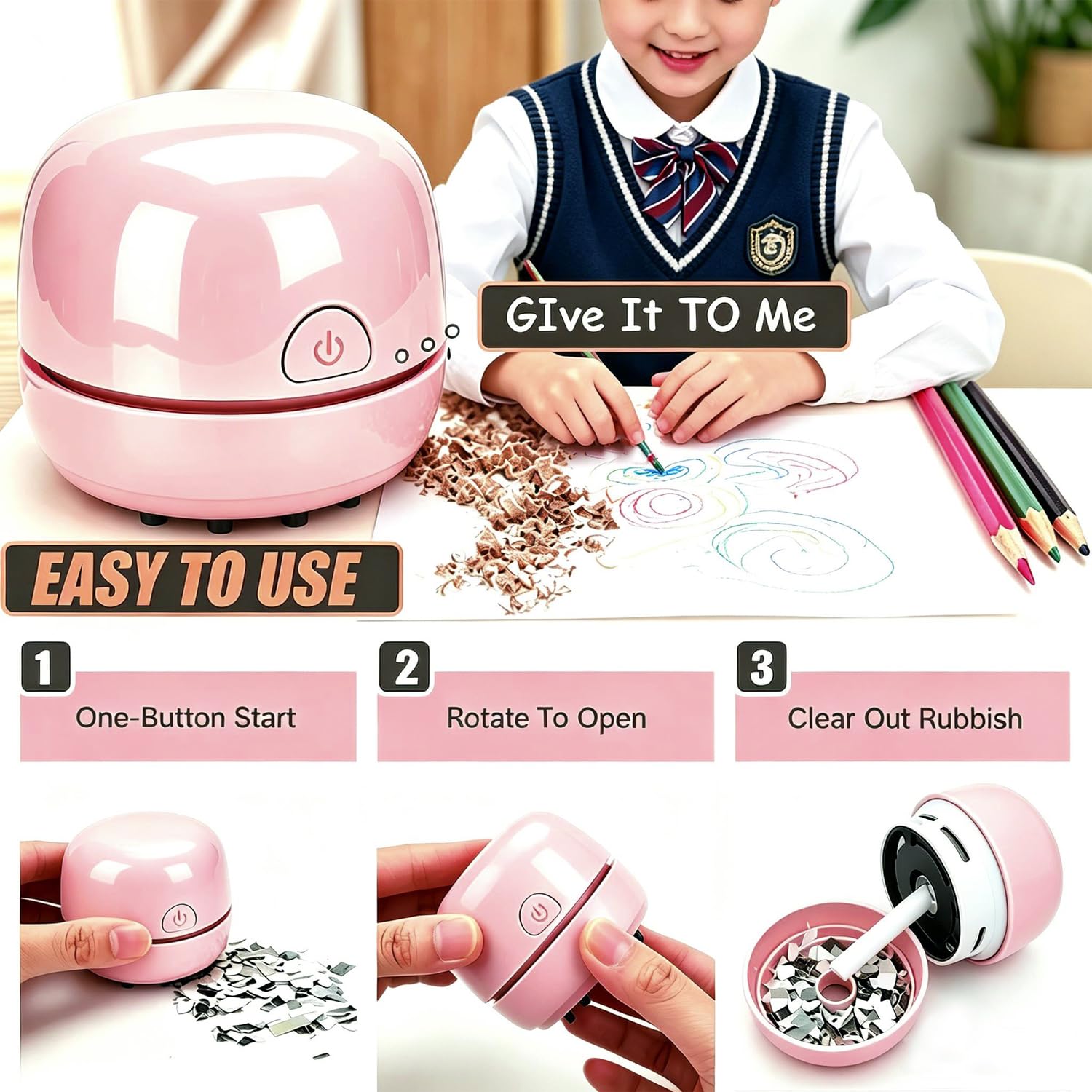 YUNYILAN Aspiradora de escritorio con recarga USB, mini aspiradora portátil para limpiar migas, polvo, migas, teclado de computadora y coche (rosa)