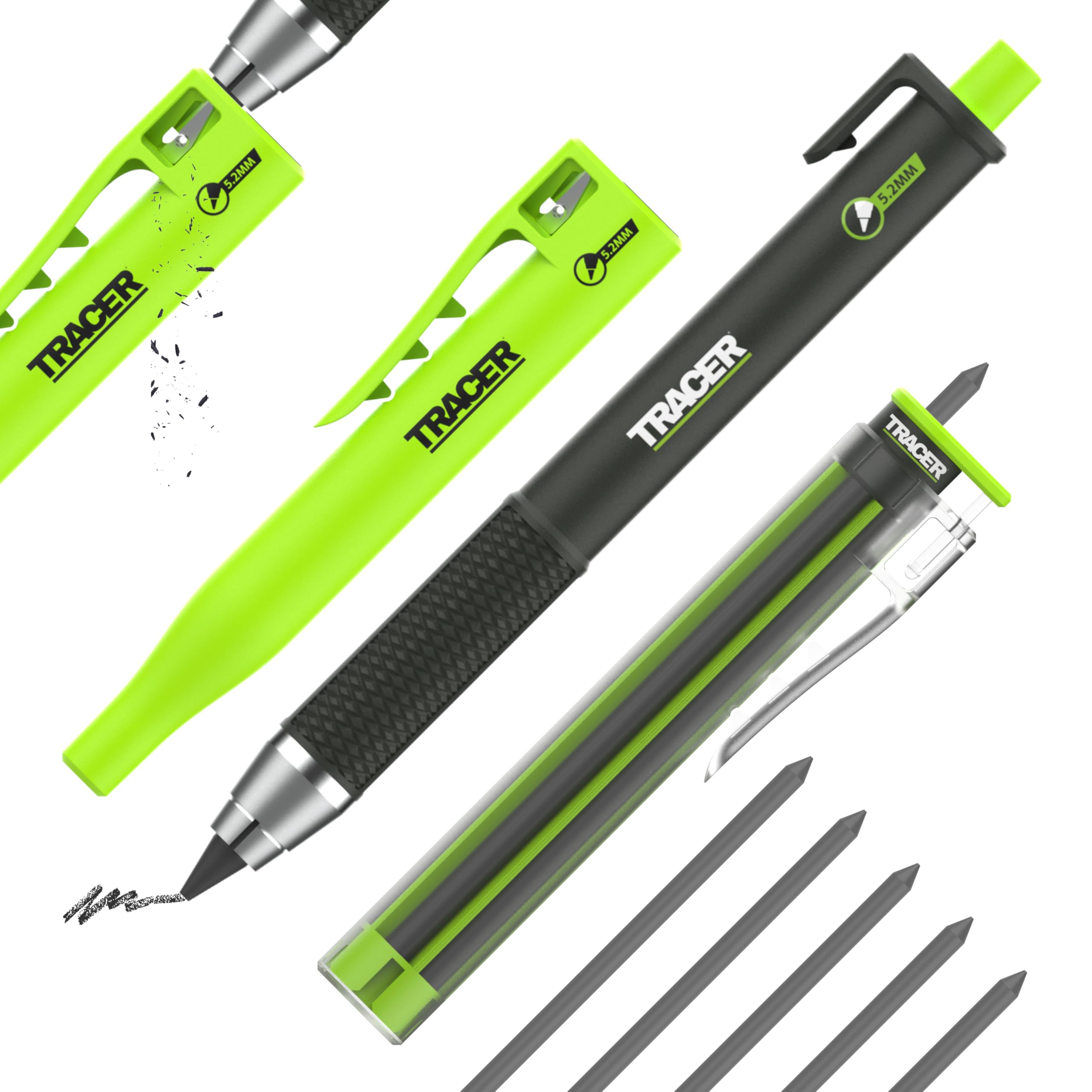 Tracer Tough Pencil 2.0 Kit - Heavy Duty Carpenters Pencil with 5 Leads — image 1