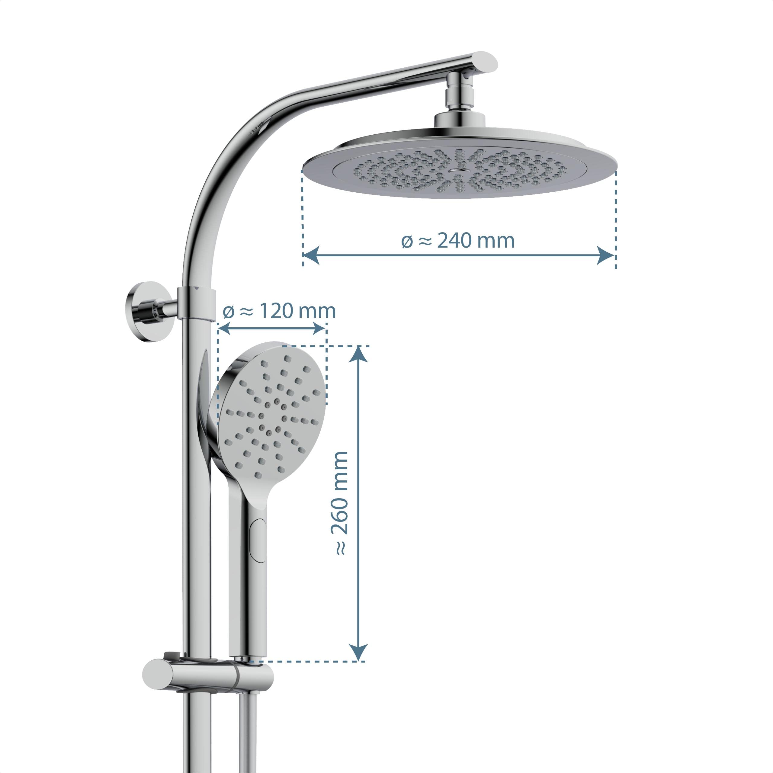 Schütte MADURA System termostatowy, zestaw dużych efektów deszczowych (Ø 24 cm) i regulowany prysznic, zestaw drążka, kolumna, panel prysznicowy, chrom, stal nierdzewna, (B x H x T): ok. 240 x 1010 x