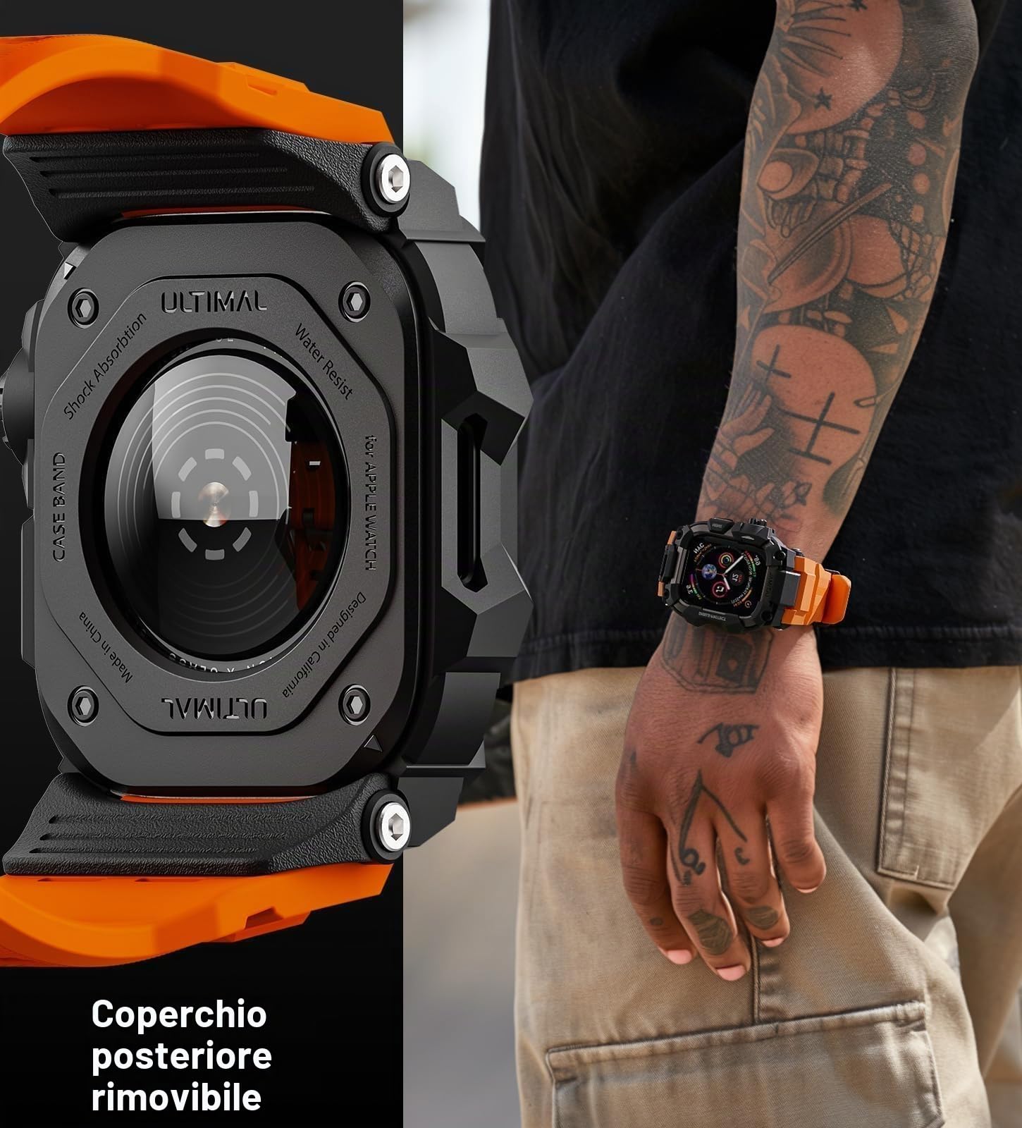 ULTIMAL Cinturino sportivo compatibile con Apple Watch da 44 mm/45 mm, custodia protettiva militare, robusto cinturino in TPU per iWatch serie 9, 8, 7, 6, 5, 4, SE