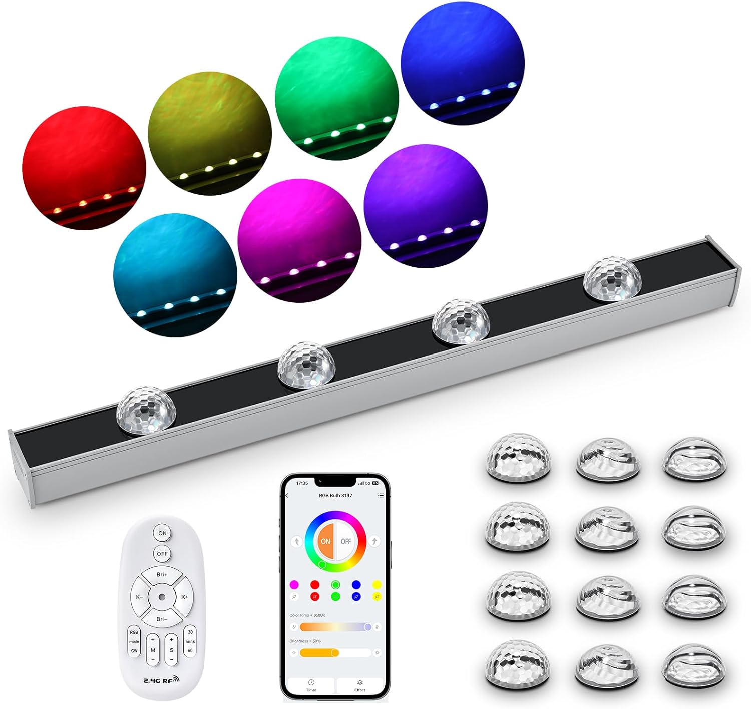 39.37" Wave Wall Light with 12 Shatterproof Lampshades - RGBW Ocean Projector & Wall Washer Lamp, 16M+ Colors, App/Remote Control, Linkable for Living Room, Bedroom, Gaming 39"