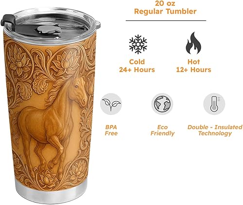 Miniatura 7 de 64HYDRO Vaso de madera con diseño de caballo de flores de 20 onzas, regalos ecuestres para amantes de los caballos, vaso de café para mujeres,