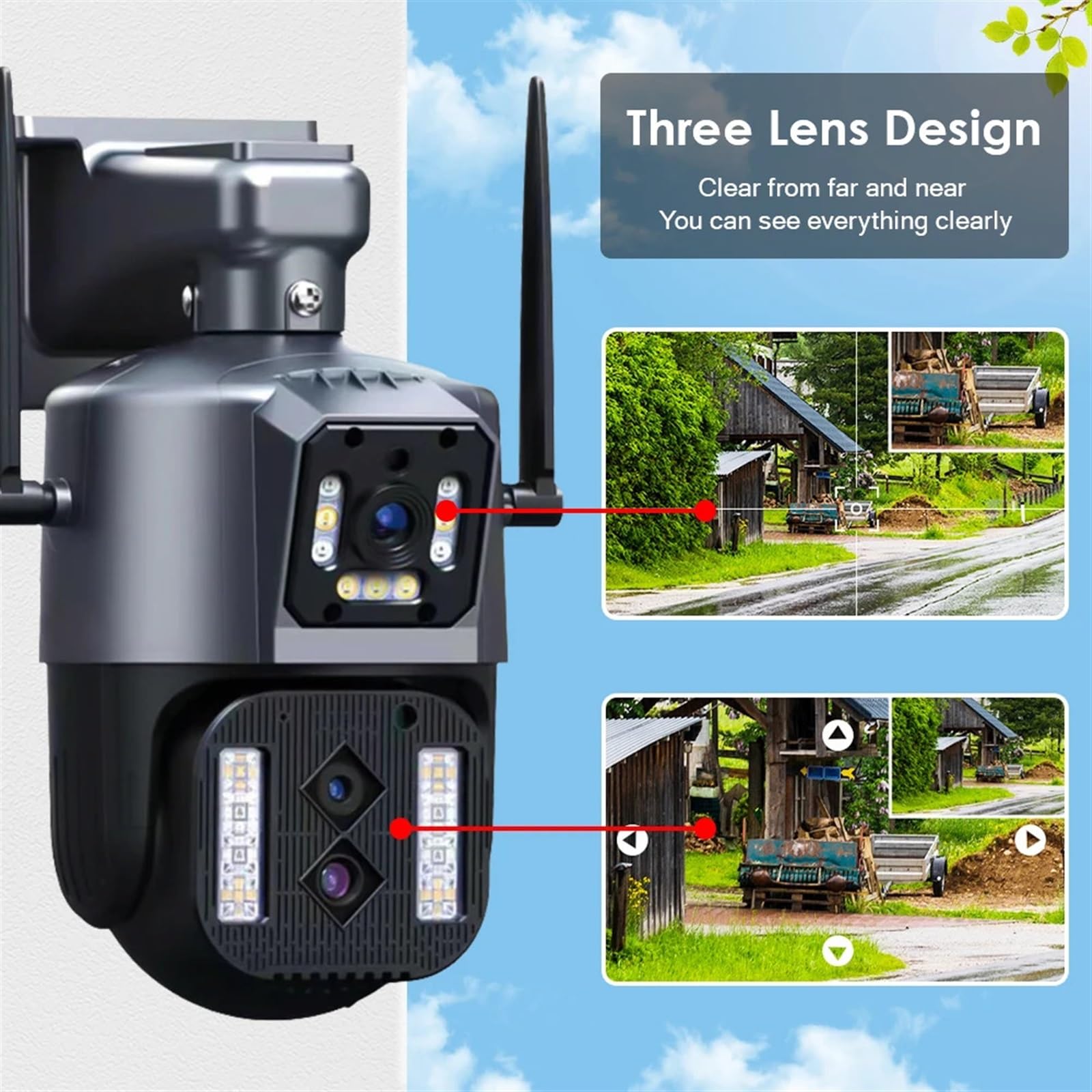 Telecamera di Sorveglianza, Telecamera esterna IP da 12 MP 6K PTZ Tre lenti Doppio schermo Zoom 10X Monitoraggio automatico Protezione di sicurezza impermeabile