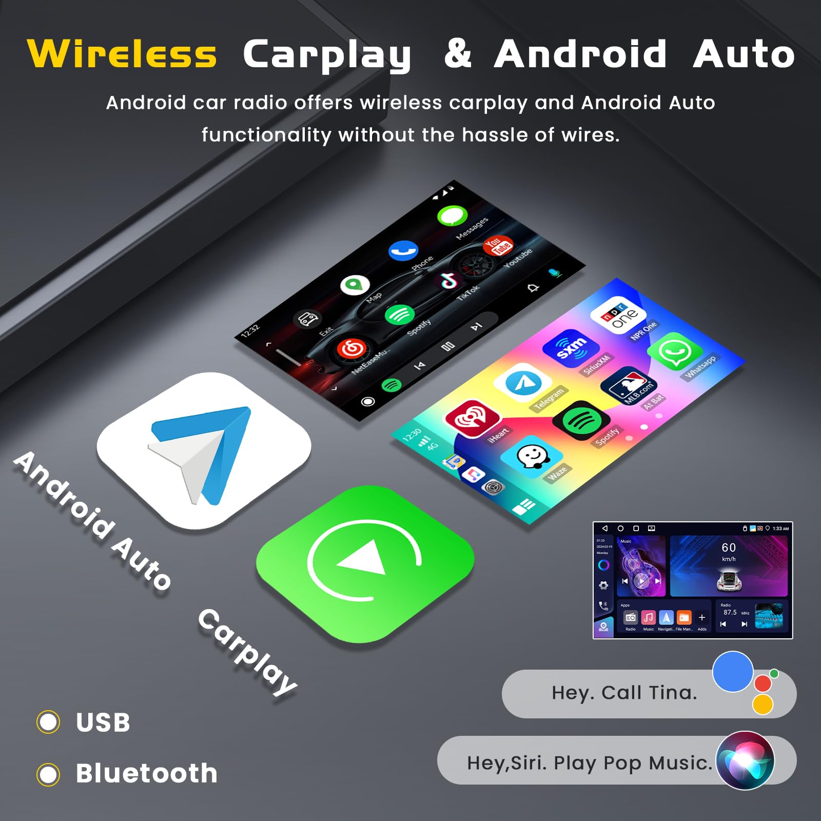 Inefala 4G+64G Android 15 Autoradio per VW Polo Golf Caddy Tiguan Touran Passat Seat, 9 Pollici Schermo Stereo Auto Bluetooth con Wireless CarPlay e Android Auto GPS WiFi RDS/FM SWC MIC Retrocamera