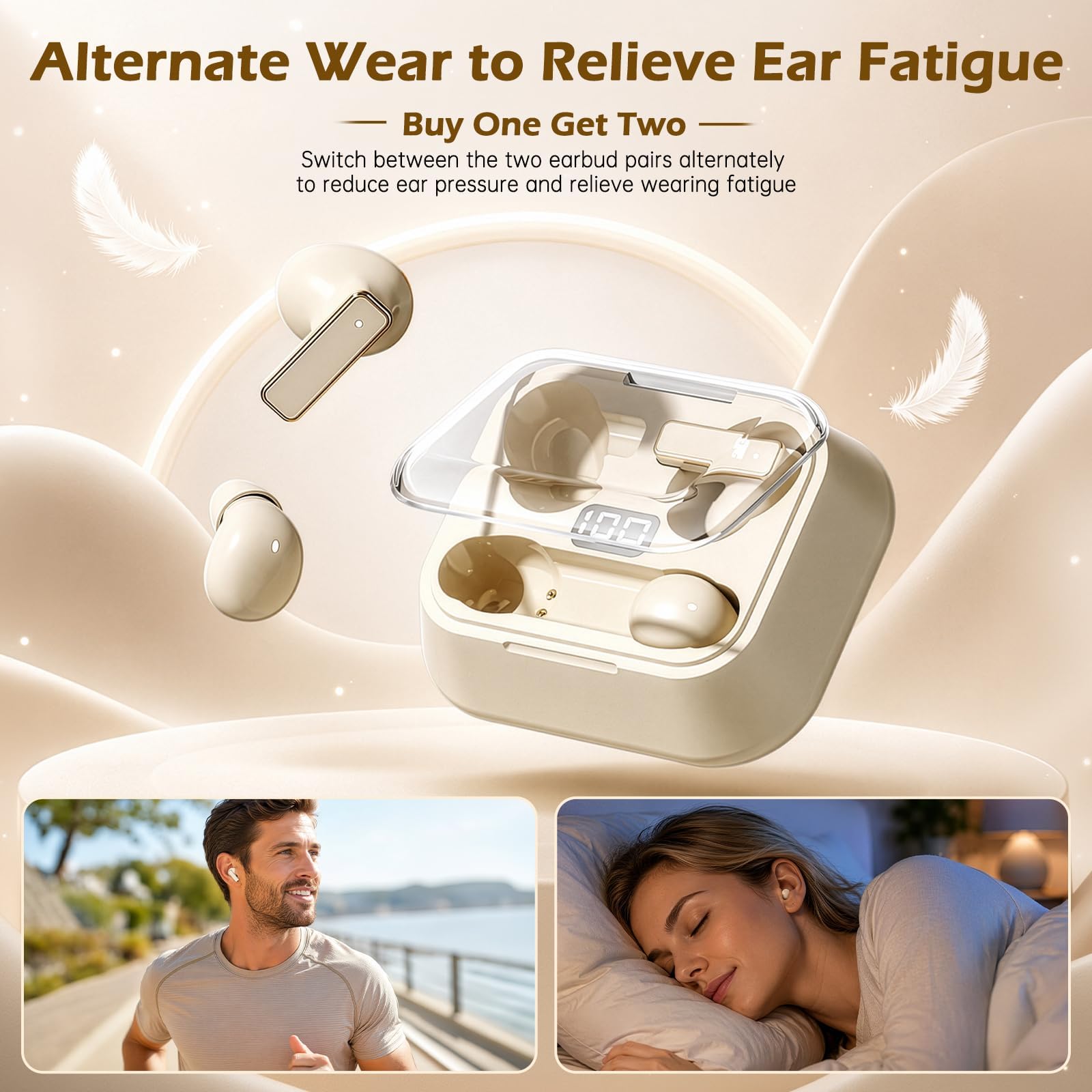 Xmenha 2 pares de auriculares invisibles pequeños inalámbricos Bluetooth para dormir, auriculares invisibles para dormir, auriculares más pequeños, de perfil bajo, pequeños, ocultos y discretos para