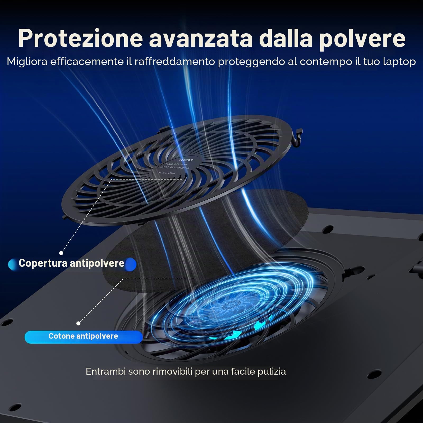 llano raffreddamento per laptop Gaming Basic con velocità regolabile, ventola turbo extra-large da 14 cm e schiuma sigillante per notebook da 38 a 48 cm, hub USB a 3 porte(Nessun RGB)