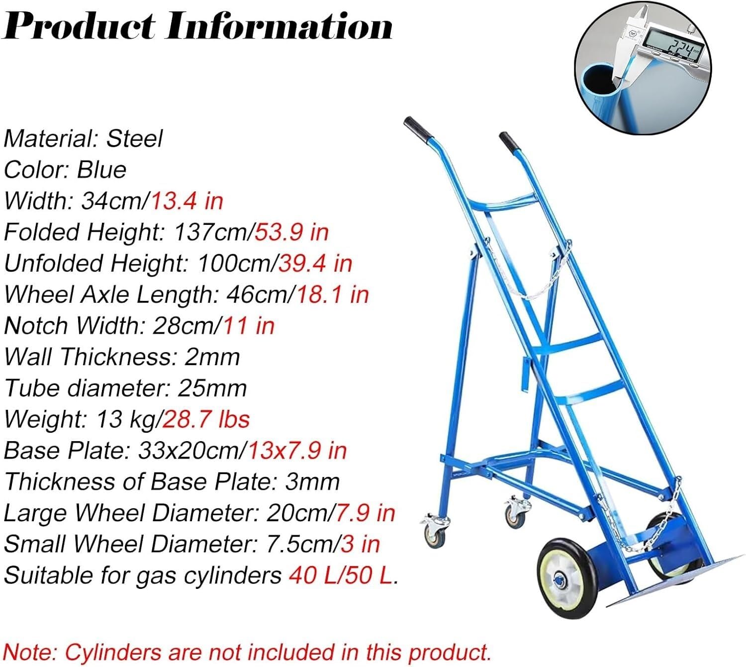 Carrito de tanque de oxígeno, estante cilíndrico plegable de acero de 39.4 pulgadas para laboratorio, escuela, soporte de cilindro de gas para interiores y exteriores
