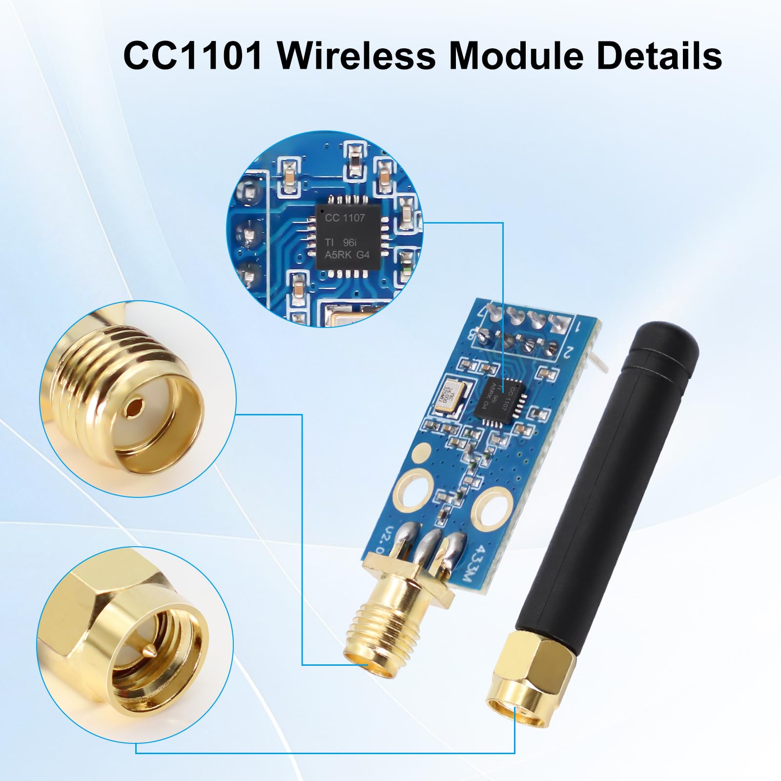 CC1101 radio Modulo AYWHP 2PCS 433MHz modulo wireless CC1101 con connettore antenna SMA 1.9-3.6V DC compatibile con Arduino
