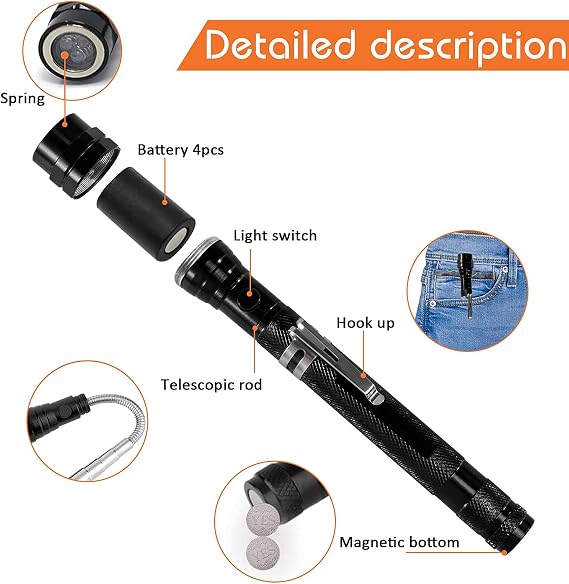 KUCHEY Magnetic Flashlight Fathers Day Dad Gifts for Men, Stocking Stuffers for Men Adults, Pickup Tool Cool Extendable Magnet Telescoping Gadgets Easter Birthday for Him Handyman