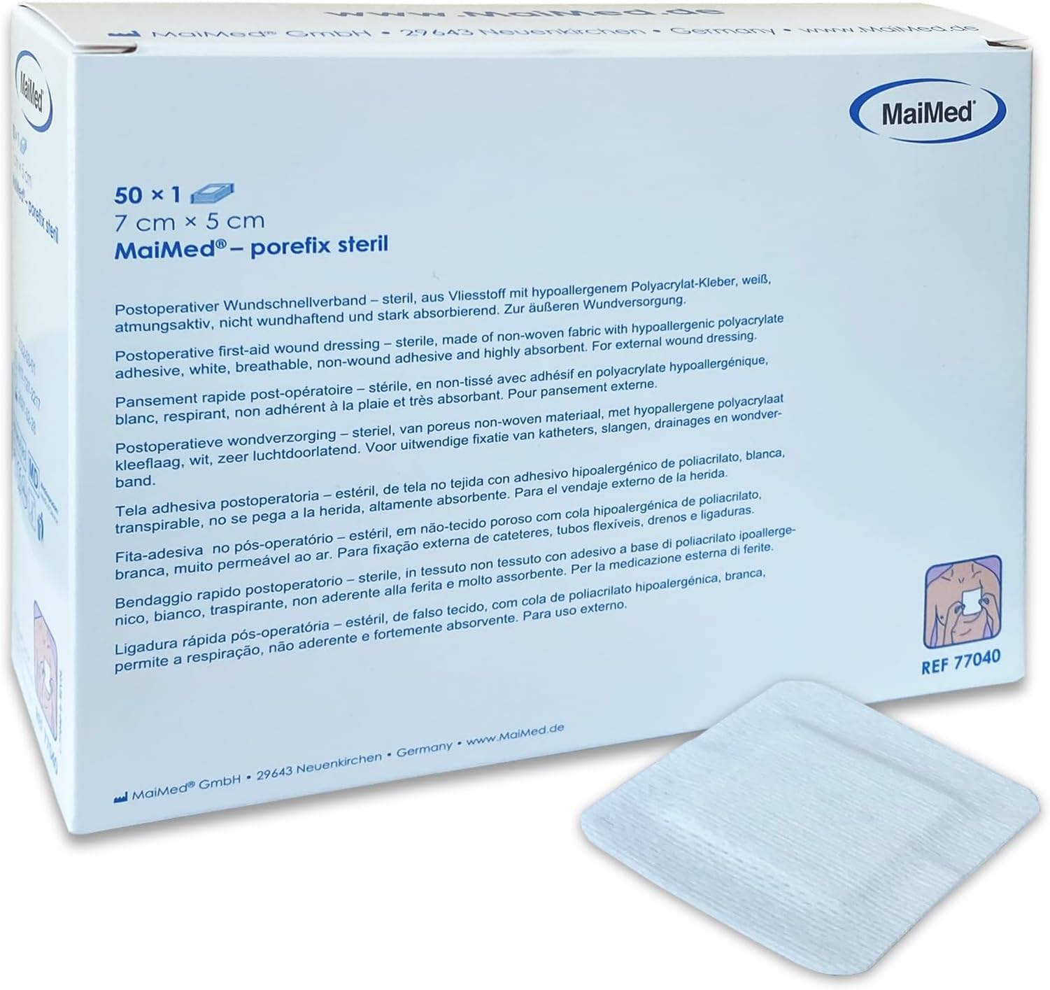 MaiMed Porefix Sterile Dressings 7 cm x 5 cm (Pack of 50)