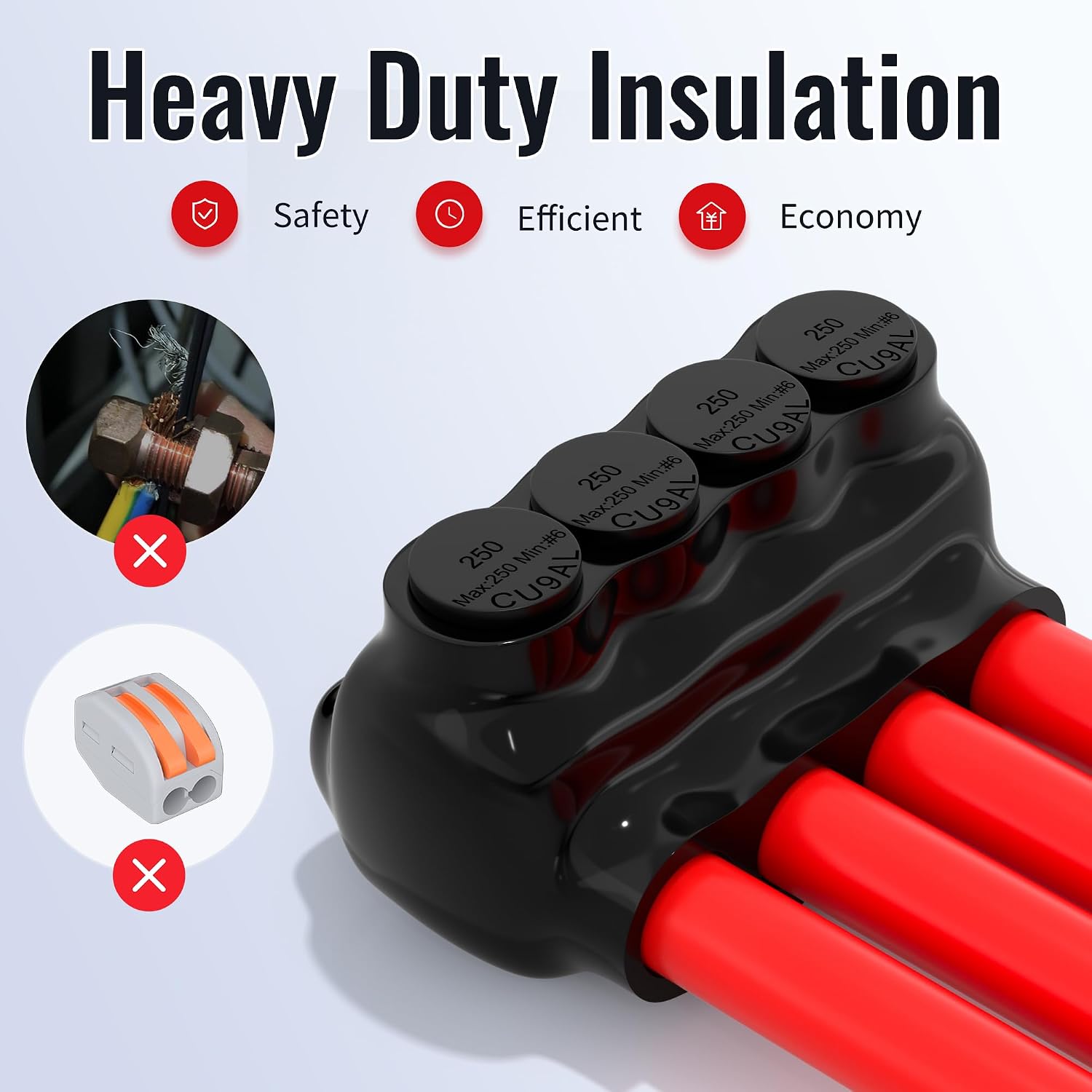 RVBOATPAT 4 Port Insulated Connector Multi Tap Connector 250MCM-6AWG Aluminum to Copper Wire Connectors - 6 Pack
