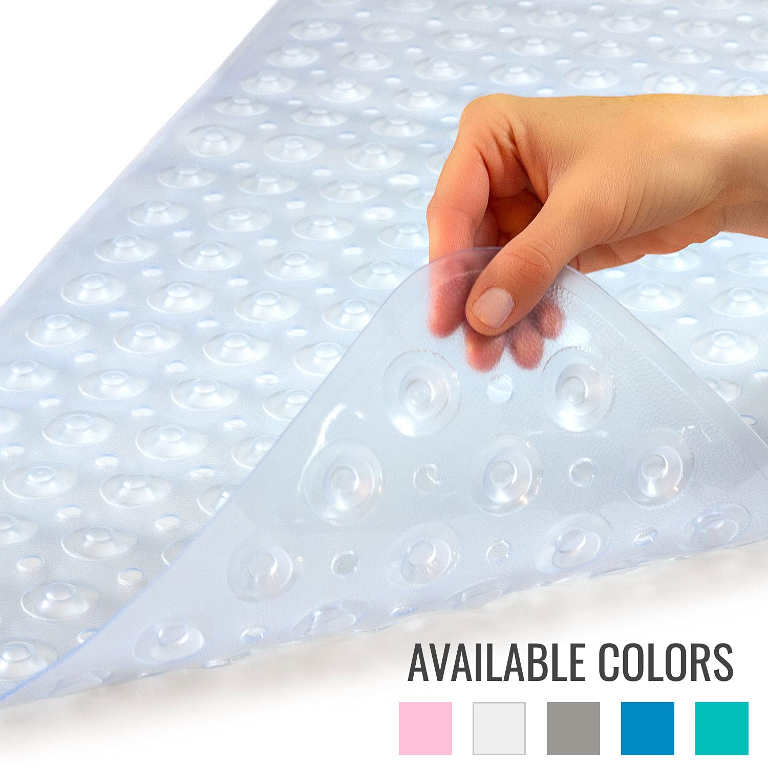HealthSmart Antimicrobial Bath Mat with Non-Slip Suctions and Drain Holes, Extra Long, Clear, 102 x 38 cm (Rectangular) - Image 3
