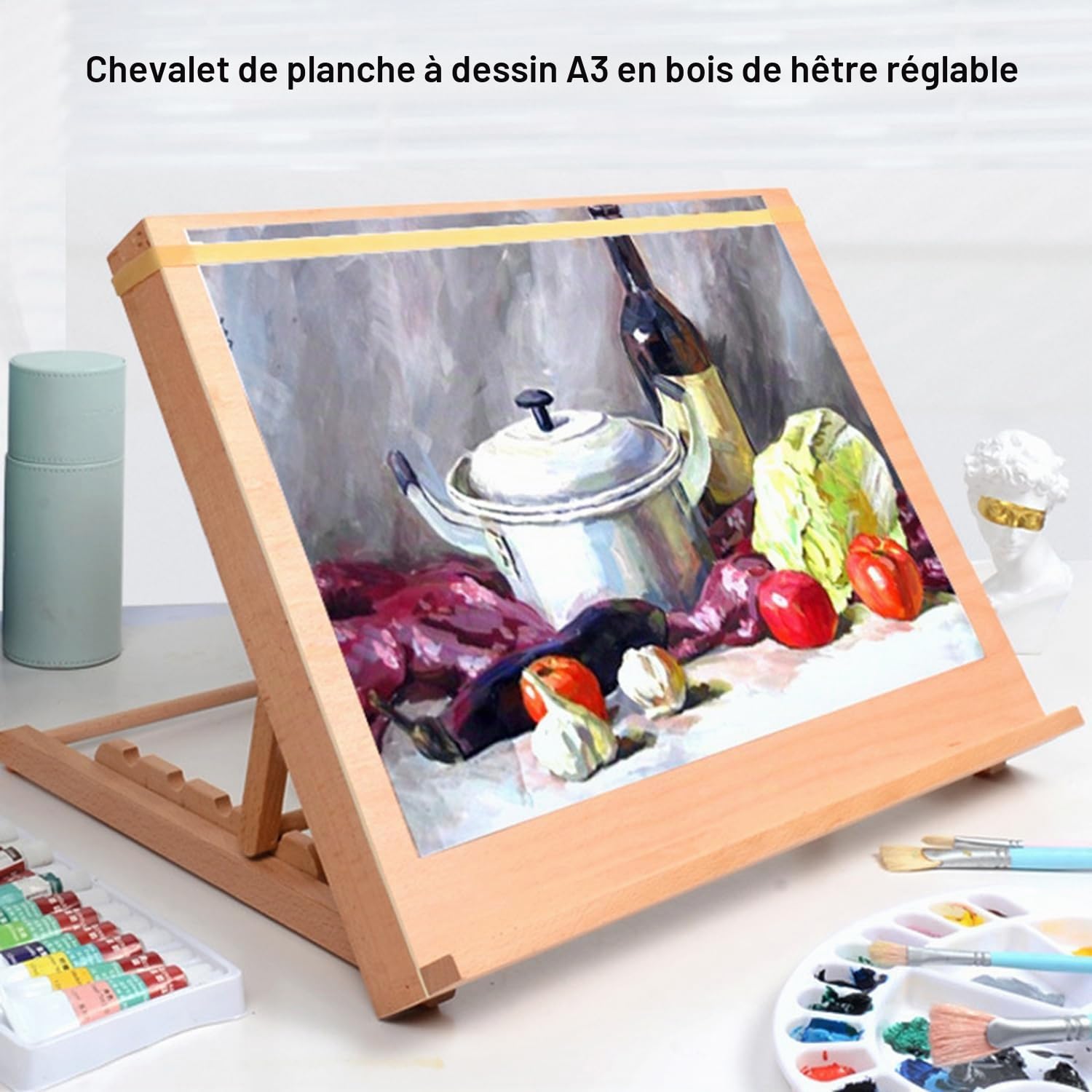 Planche a Dessin a3,Chevalet De Dessin En Bois 4 Positions,Chevalet De Table + Planche à Dessin Format 47x36 Cm,Bois De Hêtre,Pour Peindre,Esquisser,Acrylique,Aquarelle,Crayon Ou Fusain