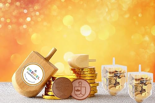 Miniatura 4 de The Dreidel Company Dreidel relleno de monedas de chocolate con leche Gelt de Hanukkah, 10 chocolates de Menorá y Dreidel con diseño dorado Gelt de
