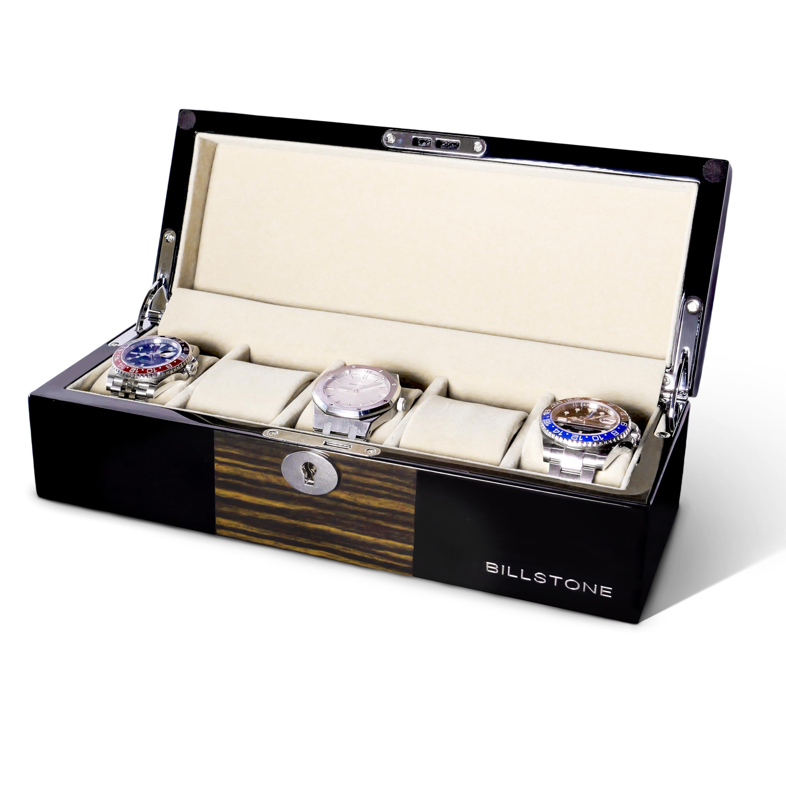 BILLSTONE Oxford 5 Watch Box in Macassar Wood Finish