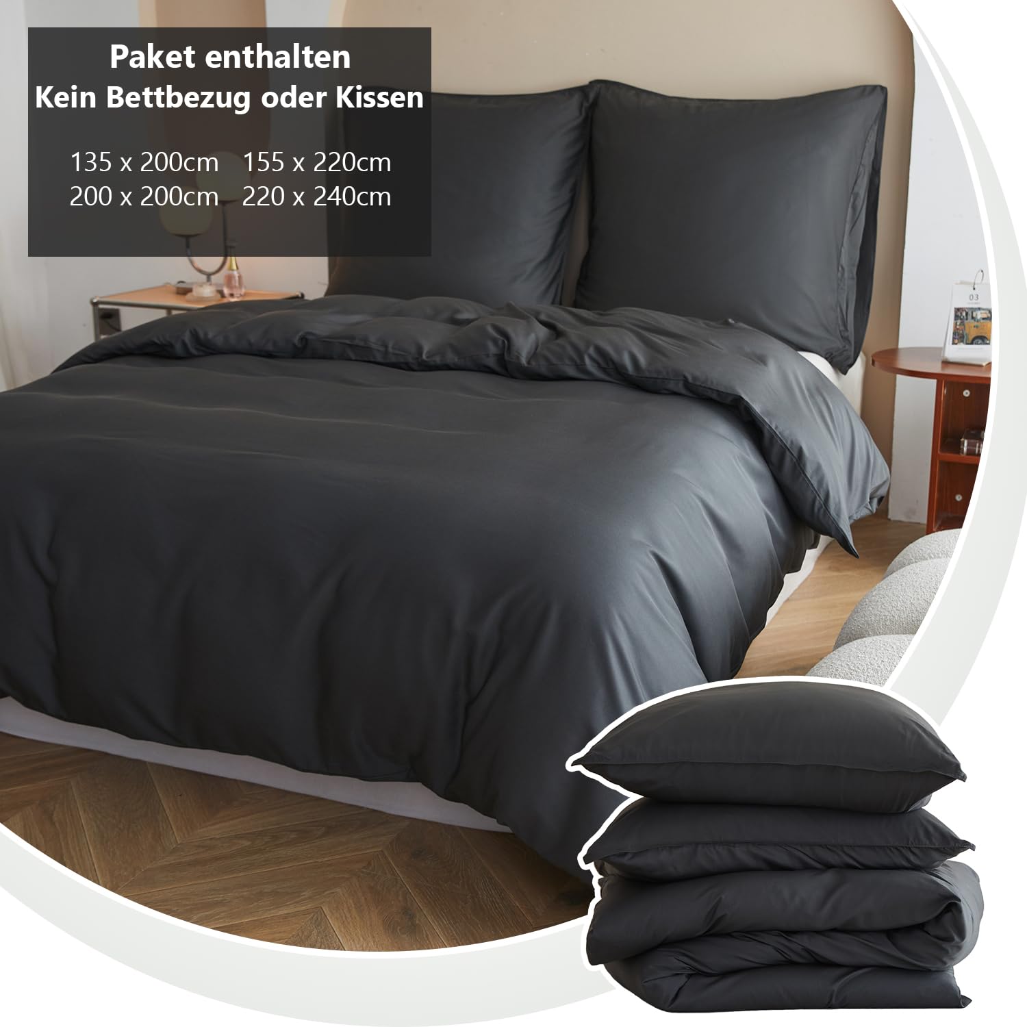 Simple&Opulence Bamboe Dekbedovertrek Set, Zwak en Zacht Dekbedovertrek, Koel Bedlinnen, Perfect voor de Huid en Het Kapsel, met Kussens, Beige, 220 x 240 cm
