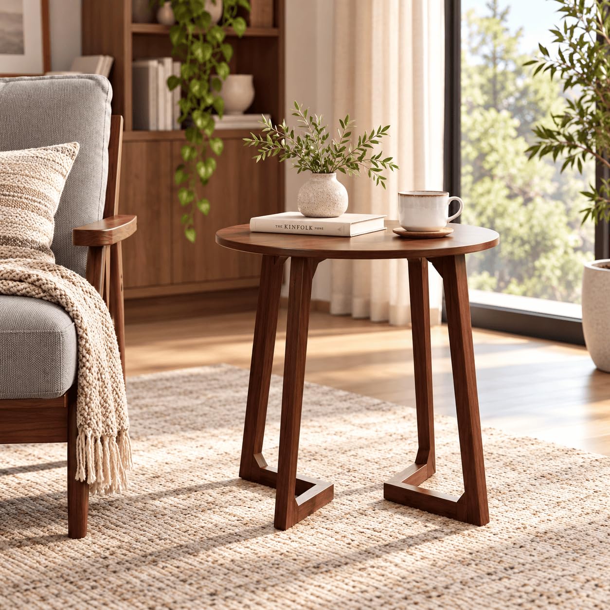 Table Ronde en Bois Massif,Petite Table à Manger Moderne du Milieu siècle