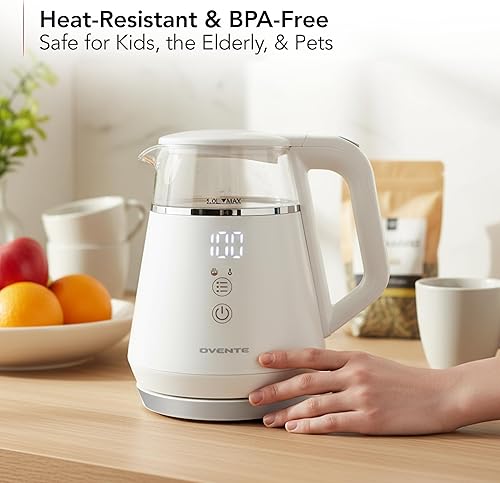 Miniatura 6 de OVENTE Hervidor eléctrico pequeño de 1 L con 5 preajustes de temperatura, pantalla digital, 5 horas de mantenimiento del calor, apagado automático,