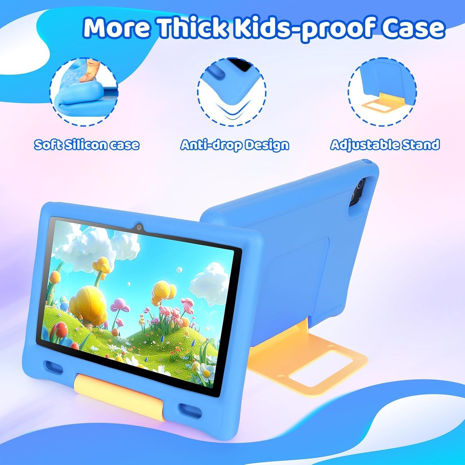 Ainmel 10 inch Kids Tablet with Case, Android 15 Tablet for Kids Ages 3-12 Years, 20GB+128GB(1TB TF Expand), Octa-Core Processor, Parental Controls, WiFi 6, BT5.3,Preloaded Edu Apps (Blue) — view 6