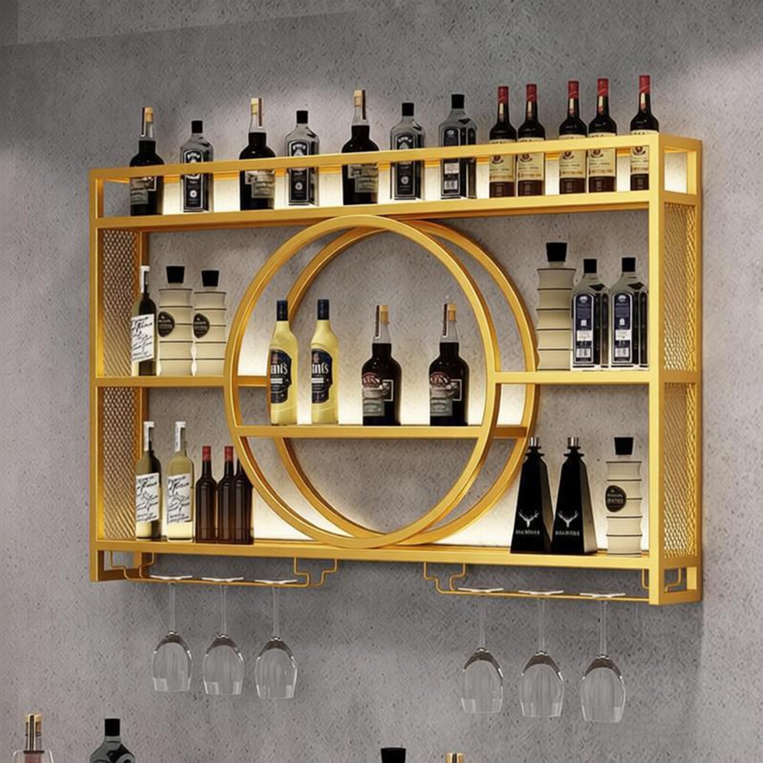 Moderno portabottiglie a LED, 100 cm, in metallo dorato e vetro, design per bar, ristoranti e casa, elegante display con illuminazione, perfetto per gli amanti del vino e gli intrattenitori