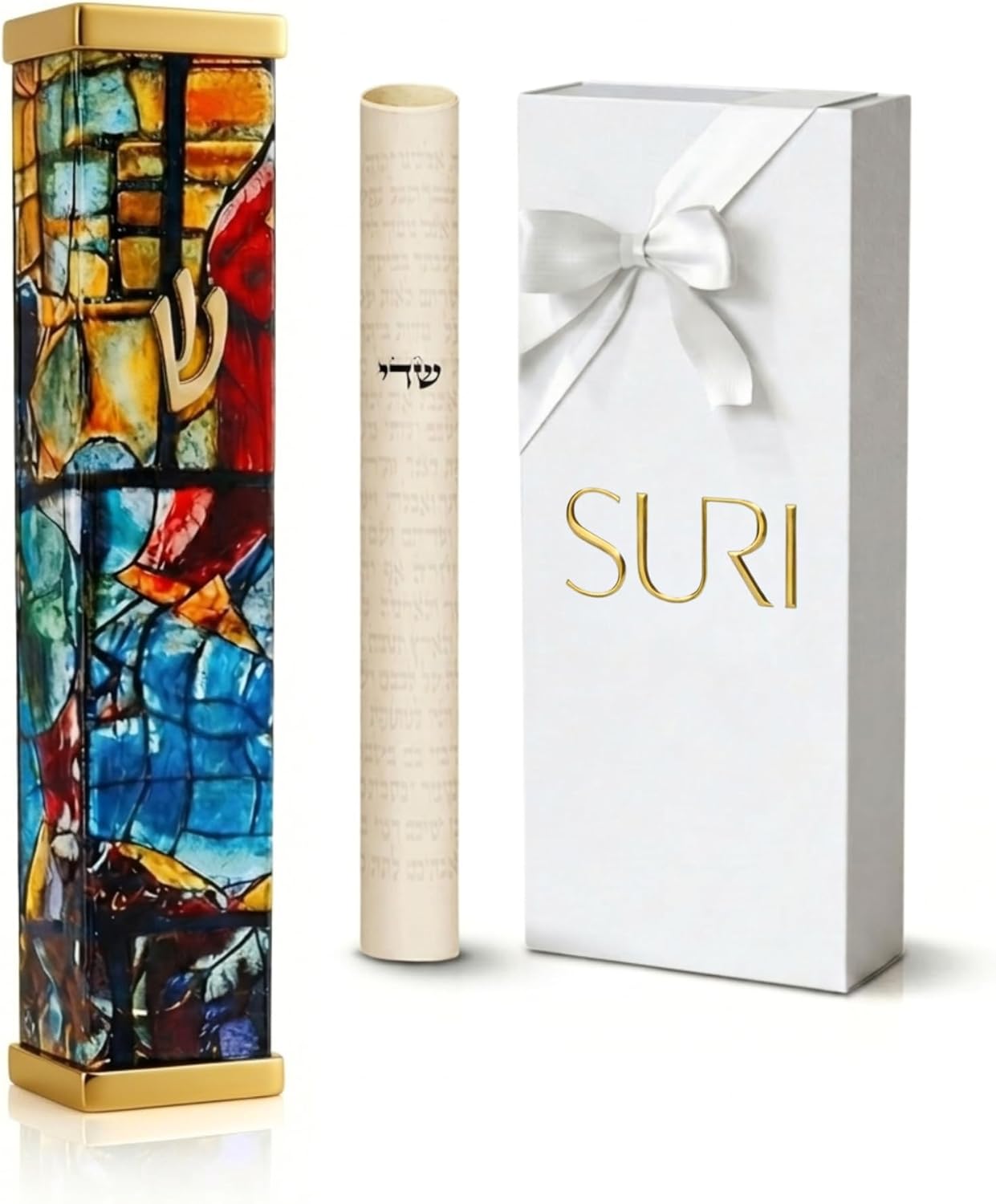 SURI Mezuzah for Door with Printed Scroll Inside | 6" Modern Mezuzah Case (Gold Yellow)