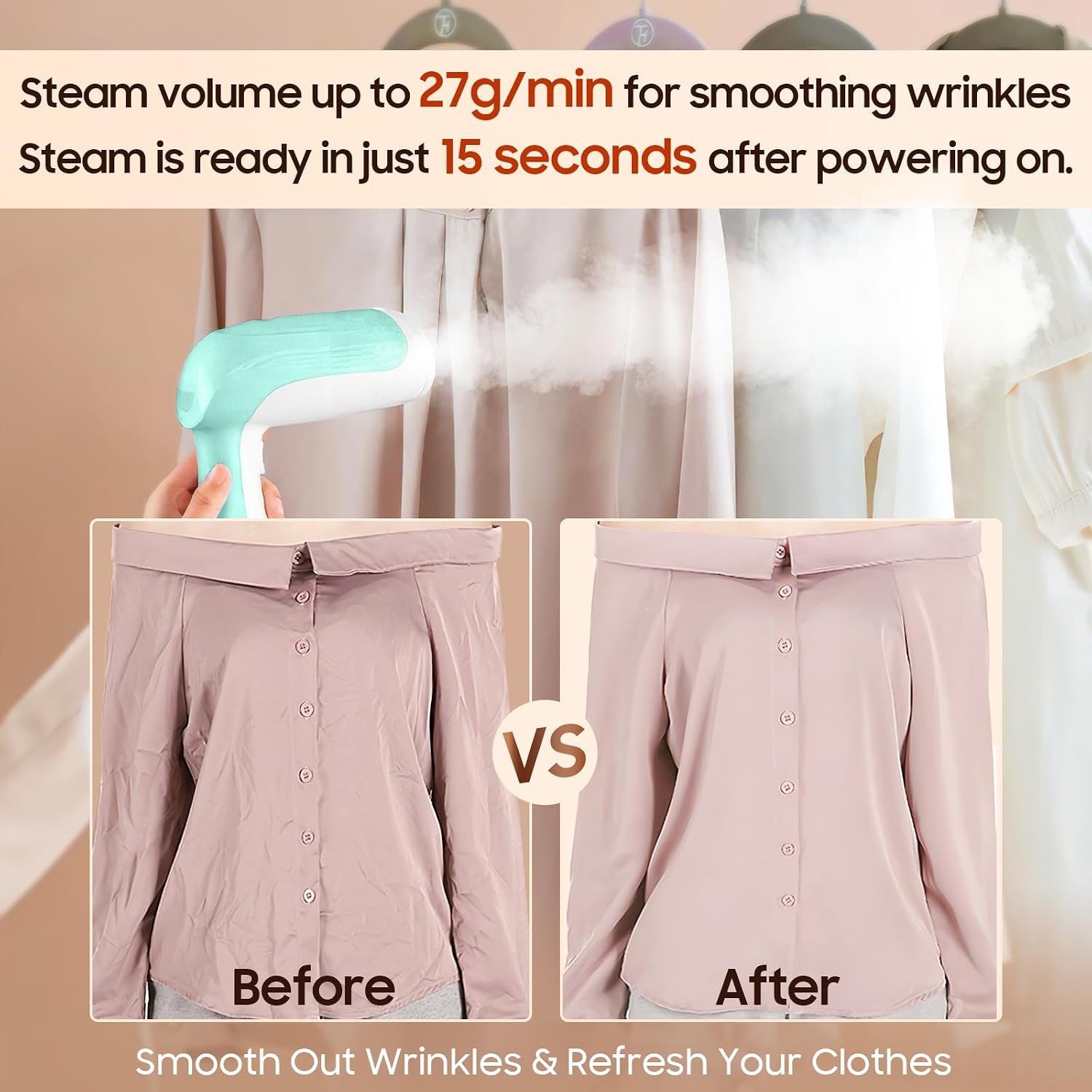 Handheld Portable Steamer for Clothes - 1350W Clothes Steamer with 300ml Large Capacity, 15S Fast Heat-up Portable Steam Iron, Effectively Remove Wrinkles for Travel/Hotel