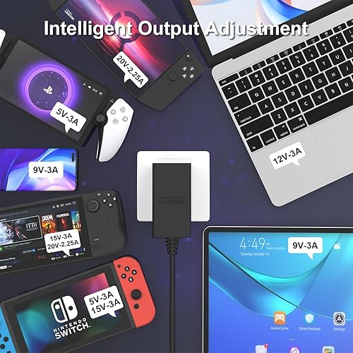 Miniatura 5 de Iesooy Adaptador de CA de 45 W, carga rápida de 15 V2.6 A con cable USB-C de 5 pies, compatible con Switch Lite, Switch OLED, Steam Deck,